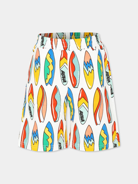 Shorts bianchi per bambino con tavola da surf all over,Stella Mccartney Kids,TU6P69 Z1732 100MC