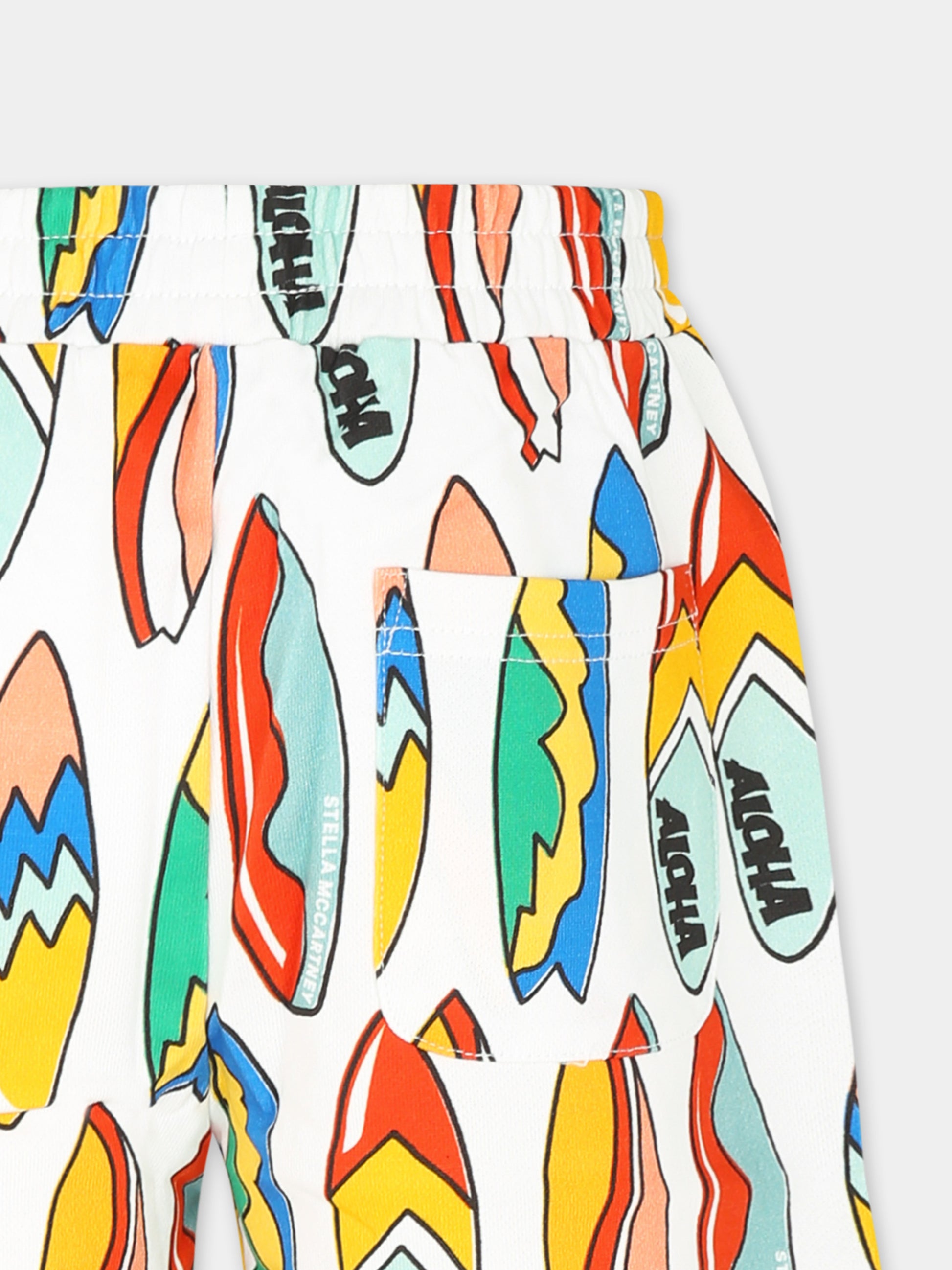Shorts bianchi per bambino con tavola da surf all over,Stella Mccartney Kids,TU6P69 Z1732 100MC