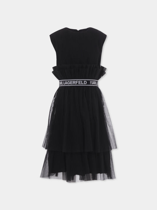 Vestito nero per bambina con logo,Karl Lagerfeld Kids,Z30083 09B