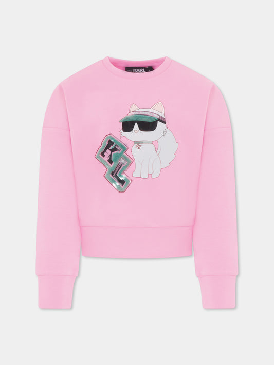 Pink crop sweatshirt for girl with Choupette