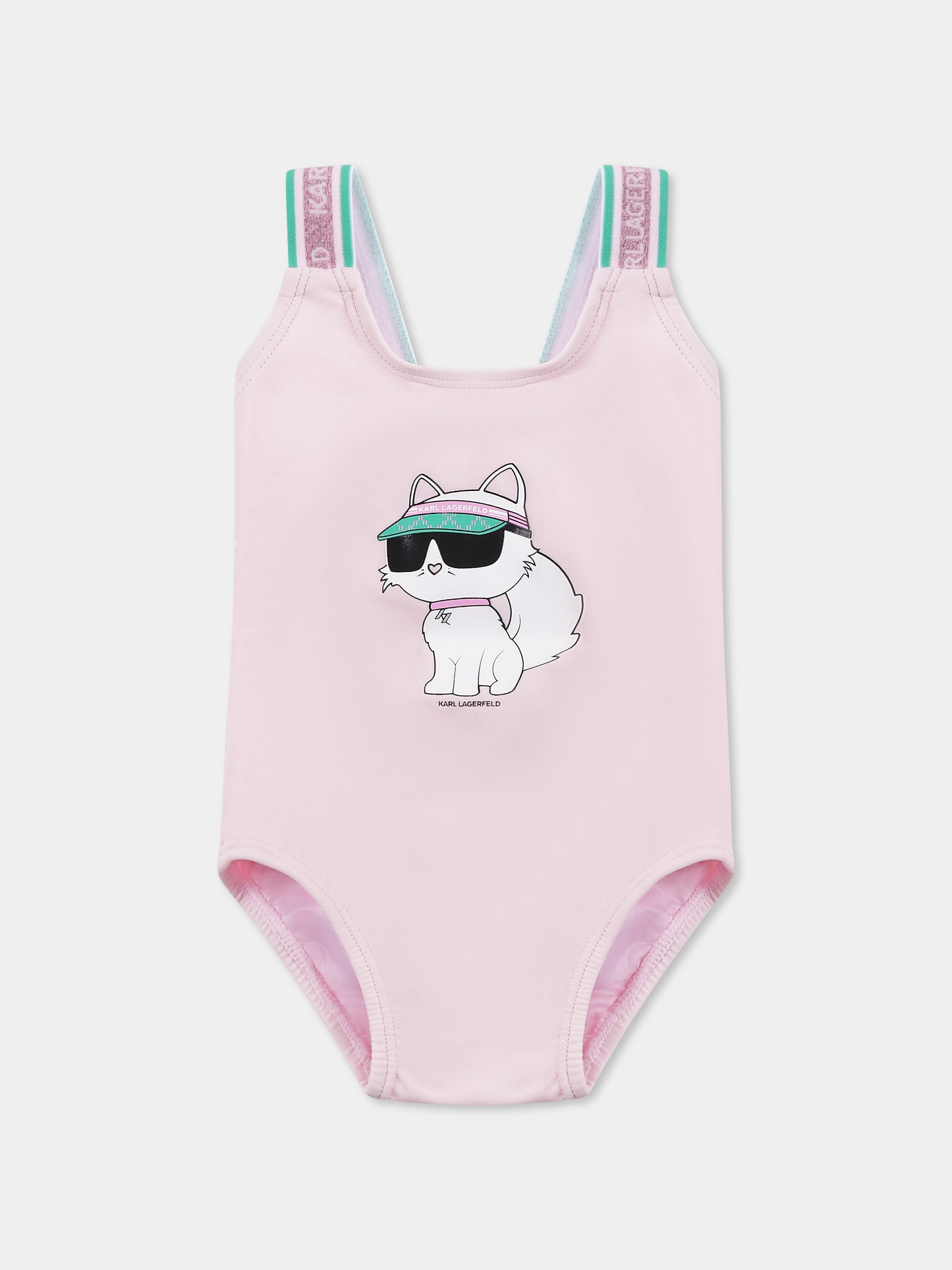 Pink swimsuit for baby girl with Choupette