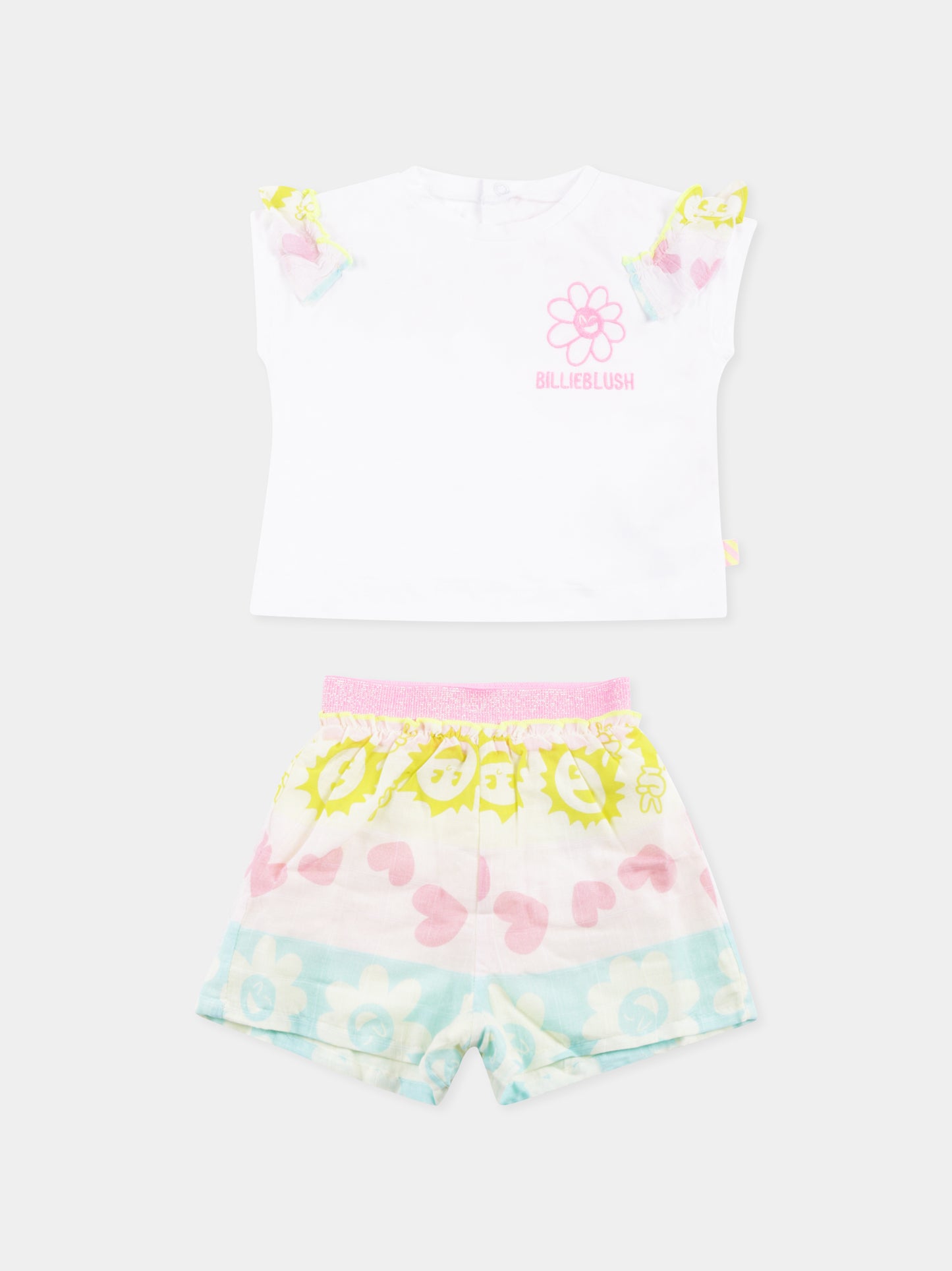 Completo bianco per neonata con logo e fiore,Billieblush,U20040 515