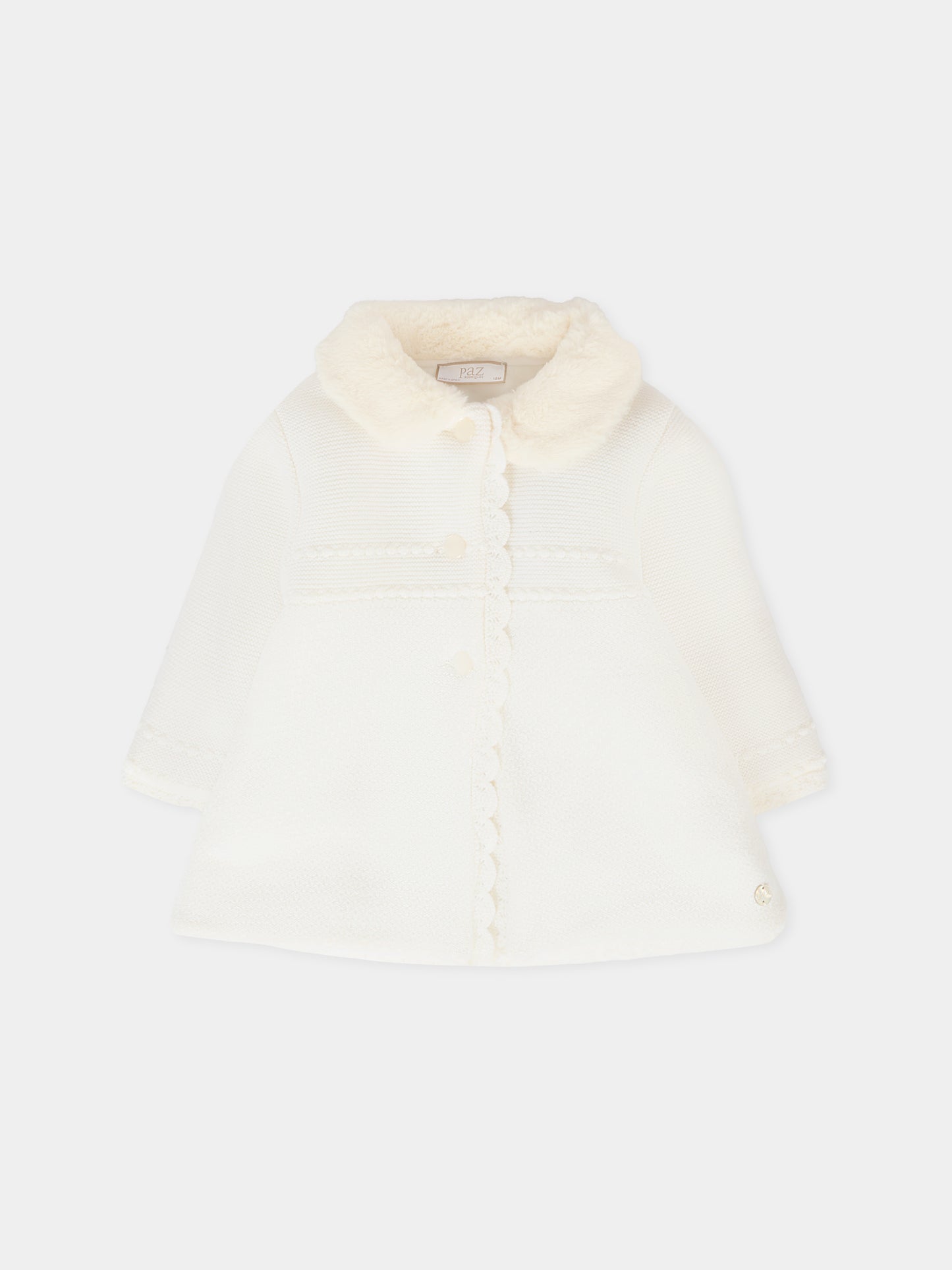 Cappotto avorio per neonata con logo,Paz Rodríguez,009 112843 60 H56