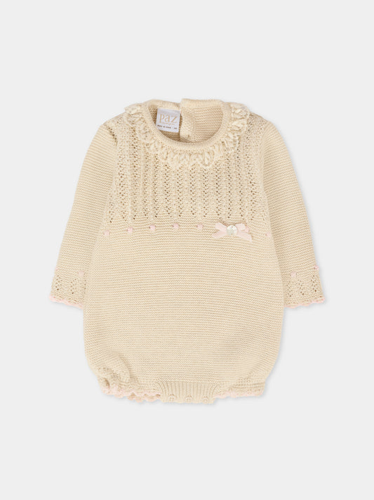 Pagliaccetto beige per neonata con fiocco,Paz Rodríguez,005 123093 7337 H94
