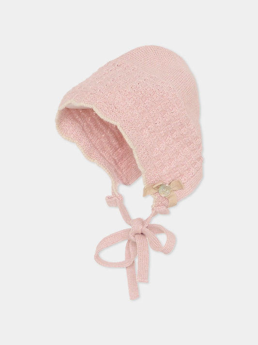 Cuffia rosa per neonata con fiocco,Paz Rodríguez,011 123109 3273 H94