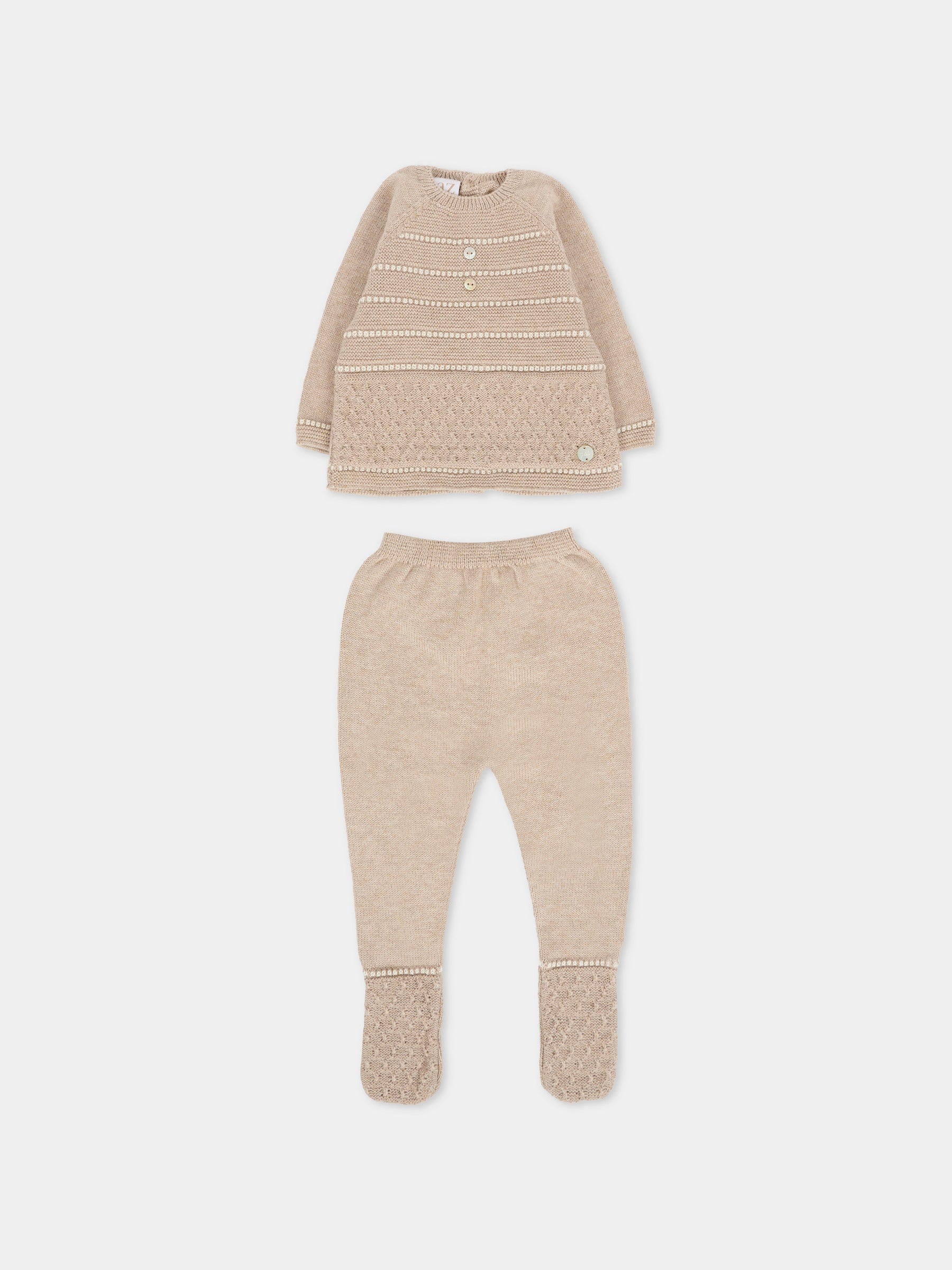 Completo nascita beige per neonati con logo,Paz Rodríguez,103 123071 6462 H94