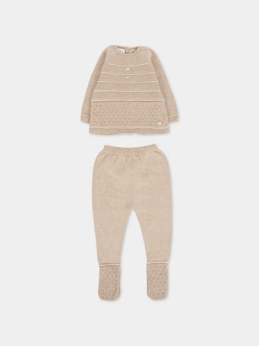 Completo nascita beige per neonati con logo,Paz Rodríguez,103 123071 6462 H94