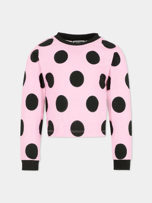 T-shirt crop lilla per bambina con pois neri,Moschino Kids,HDO013 LAB4A 84464