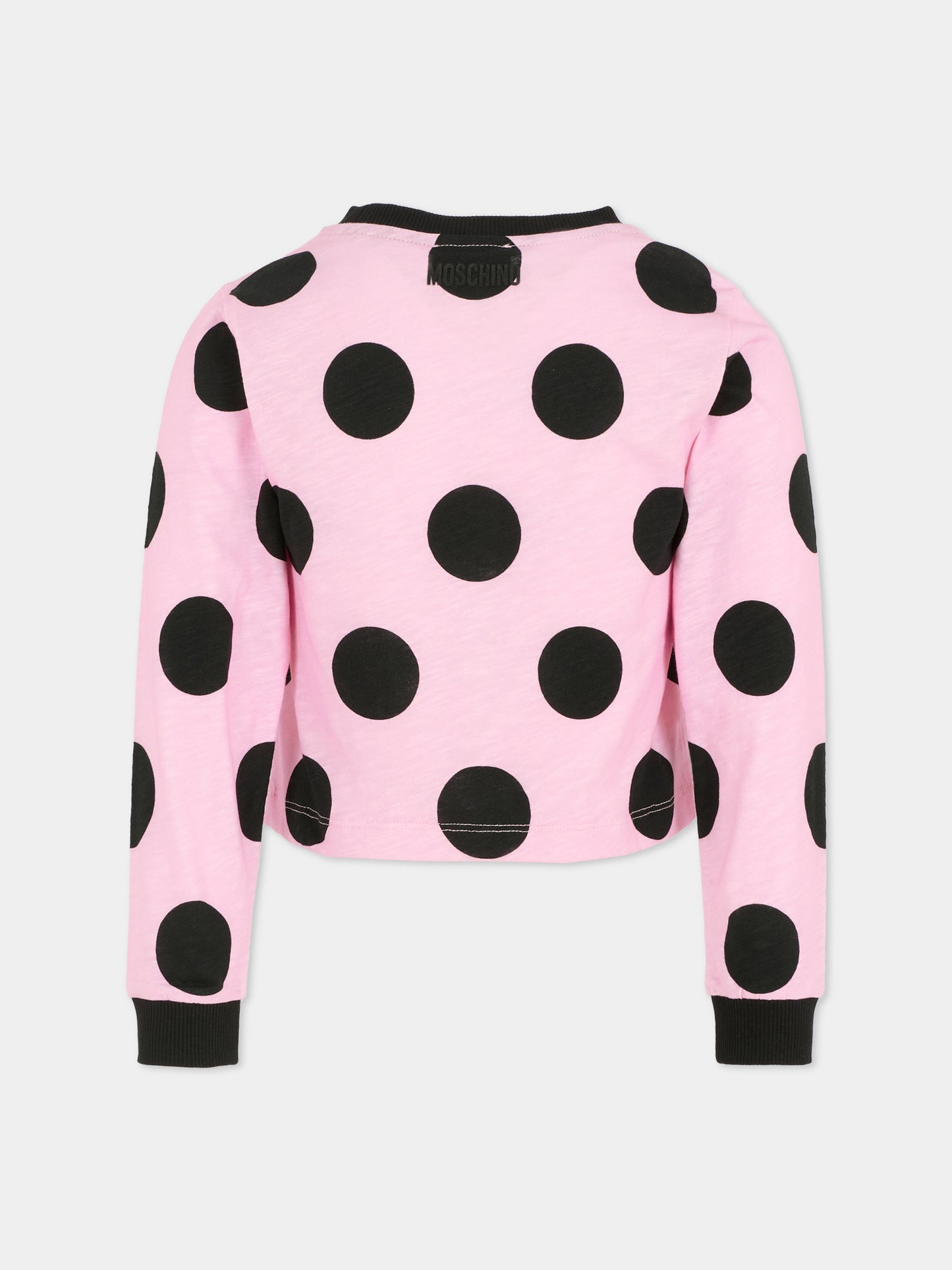 T-shirt crop lilla per bambina con pois neri,Moschino Kids,HDO013 LAB4A 84464