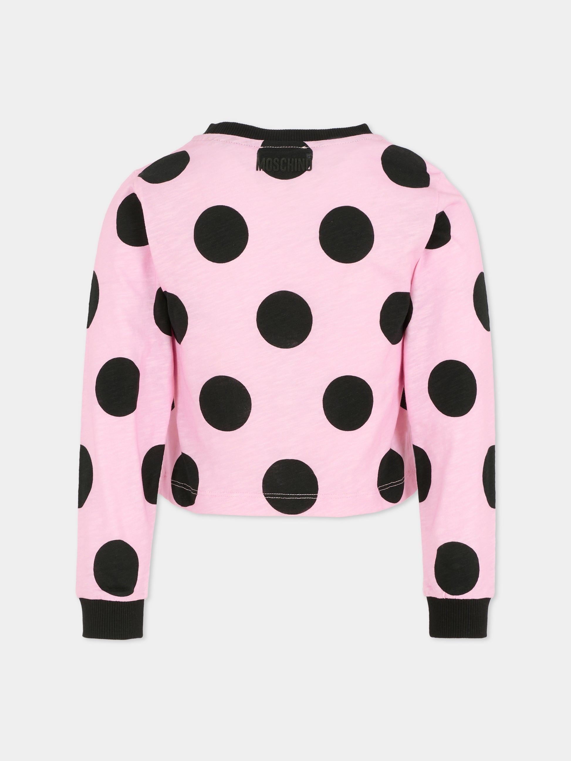 T-shirt crop lilla per bambina con pois neri,Moschino Kids,HDO013 LAB4A 84464