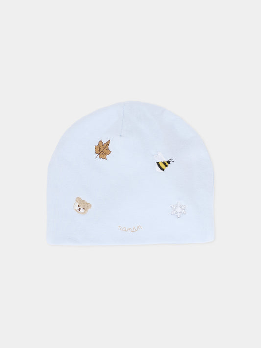 Berretto celeste per neonato con ape e orsetto,Nanán,I25005A