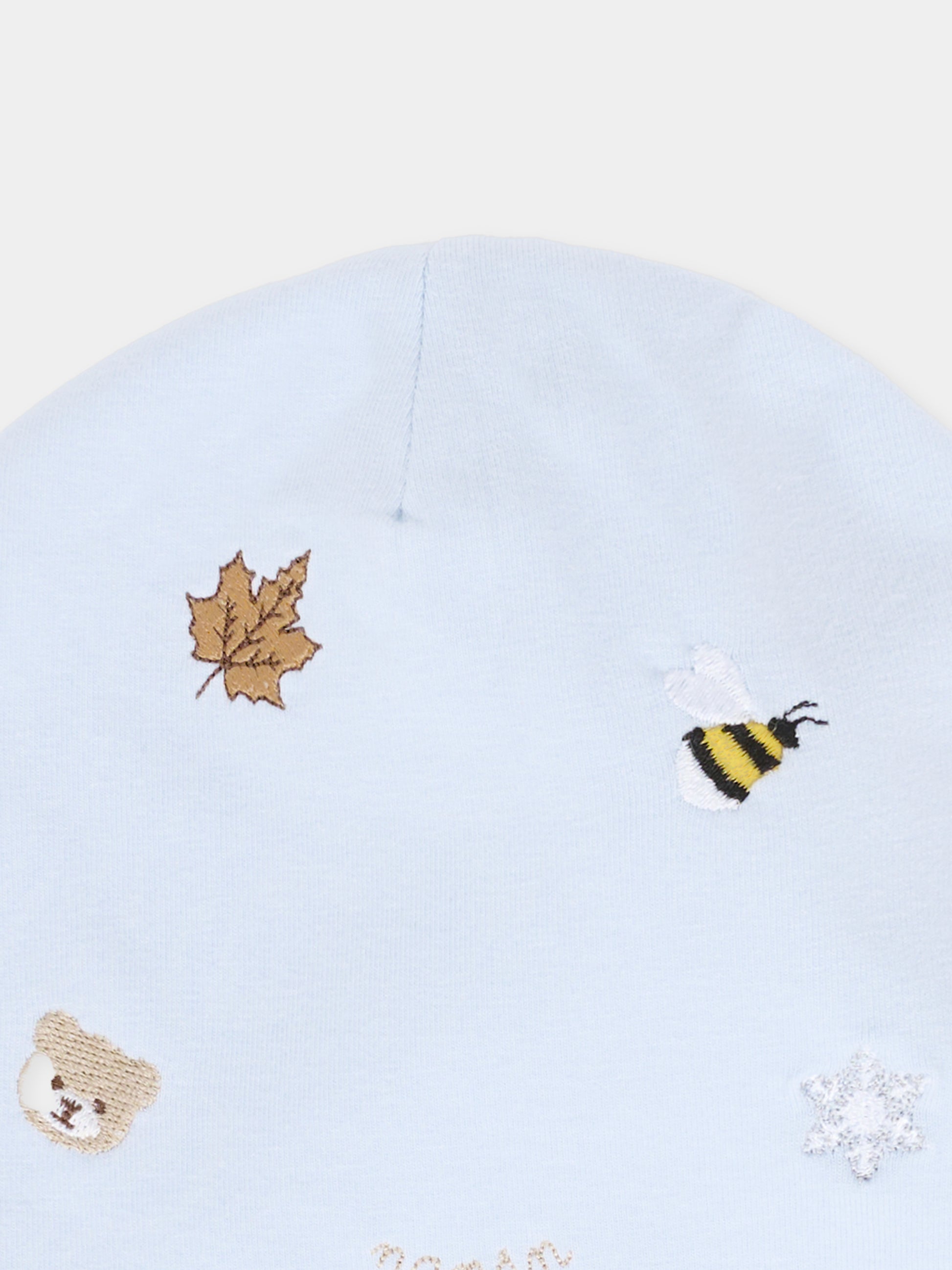 Berretto celeste per neonato con ape e orsetto,Nanán,I25005A