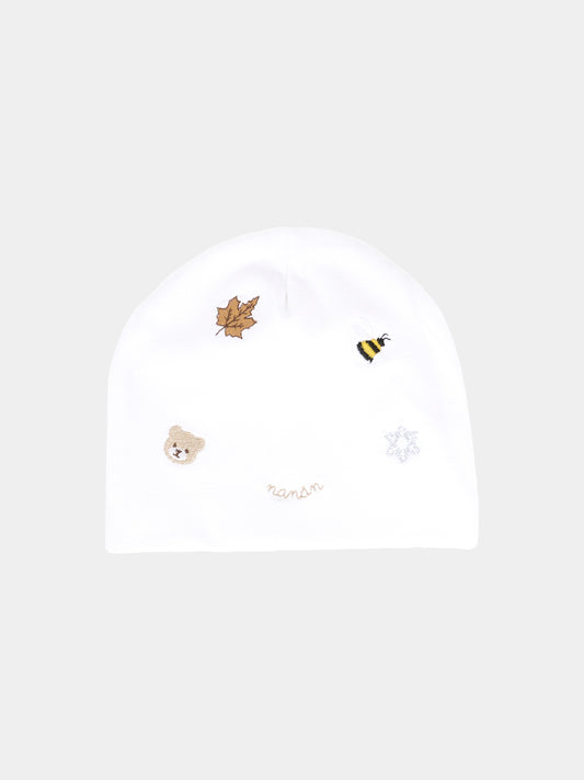 Cappello bianco per neonati con ape e orsetto,Nanán,I25005B