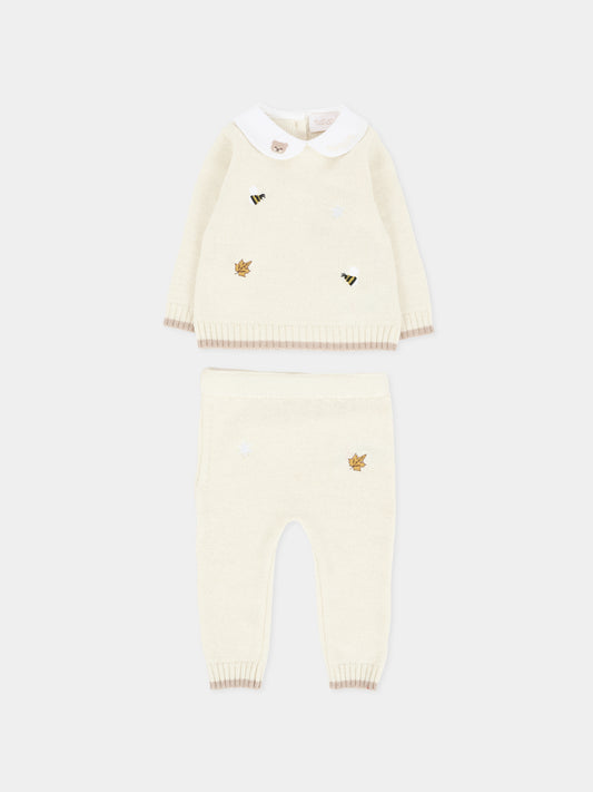 Completo nascita avorio per neonati con api ricamate,Nanán,I25010B