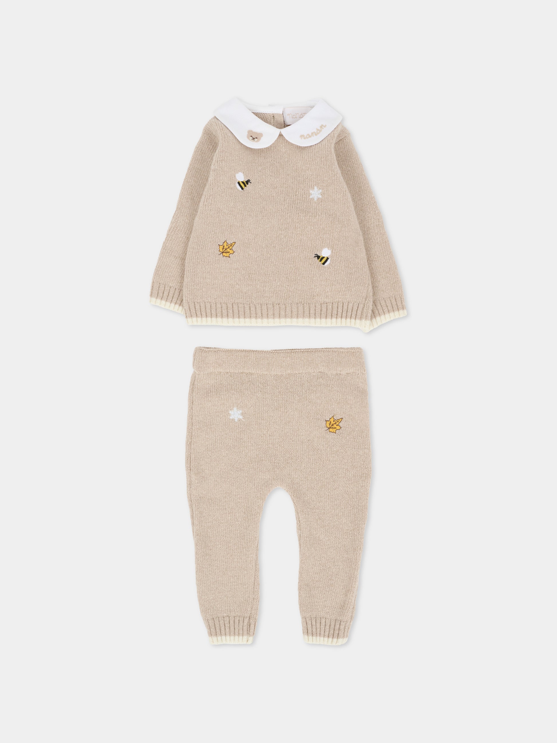 Completo nascita beige per neonati con api ricamate,Nanán,I25010BE