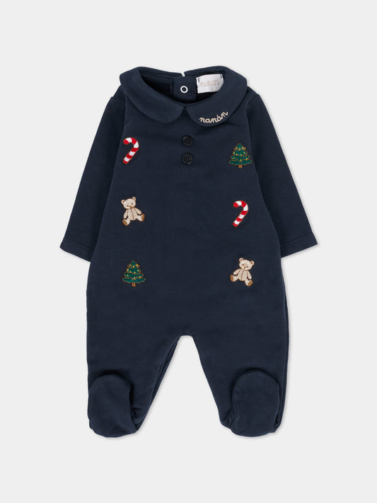 Tutina blu per neonato con ricami natalizi,Nanán,I25029BL