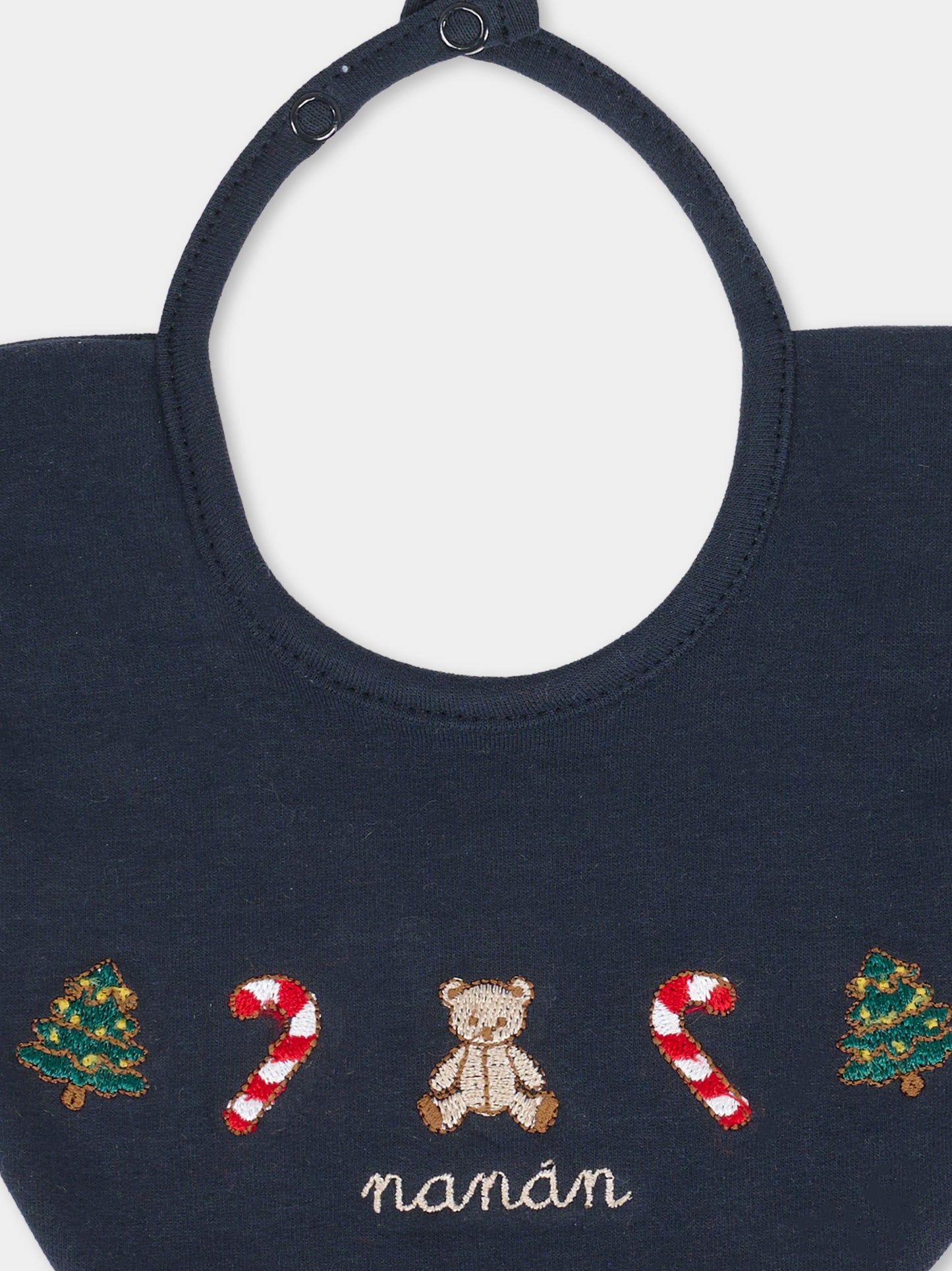 Bavaglino blu per neonato con ricami natalizi,Nanán,I25031BL