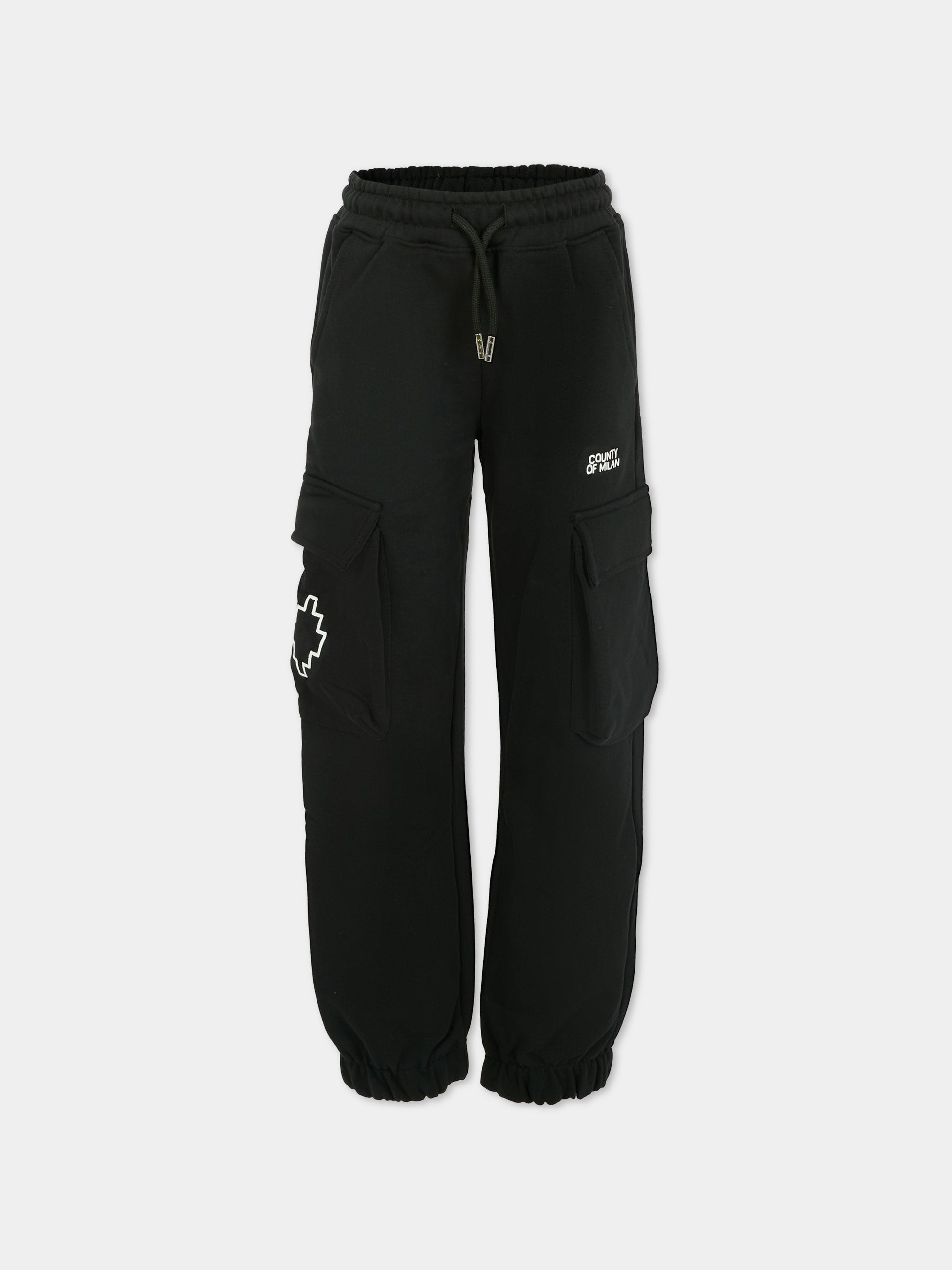 Pantaloni neri per bambino con logo,County Of Milan Kids,F5CMJBFP008 110