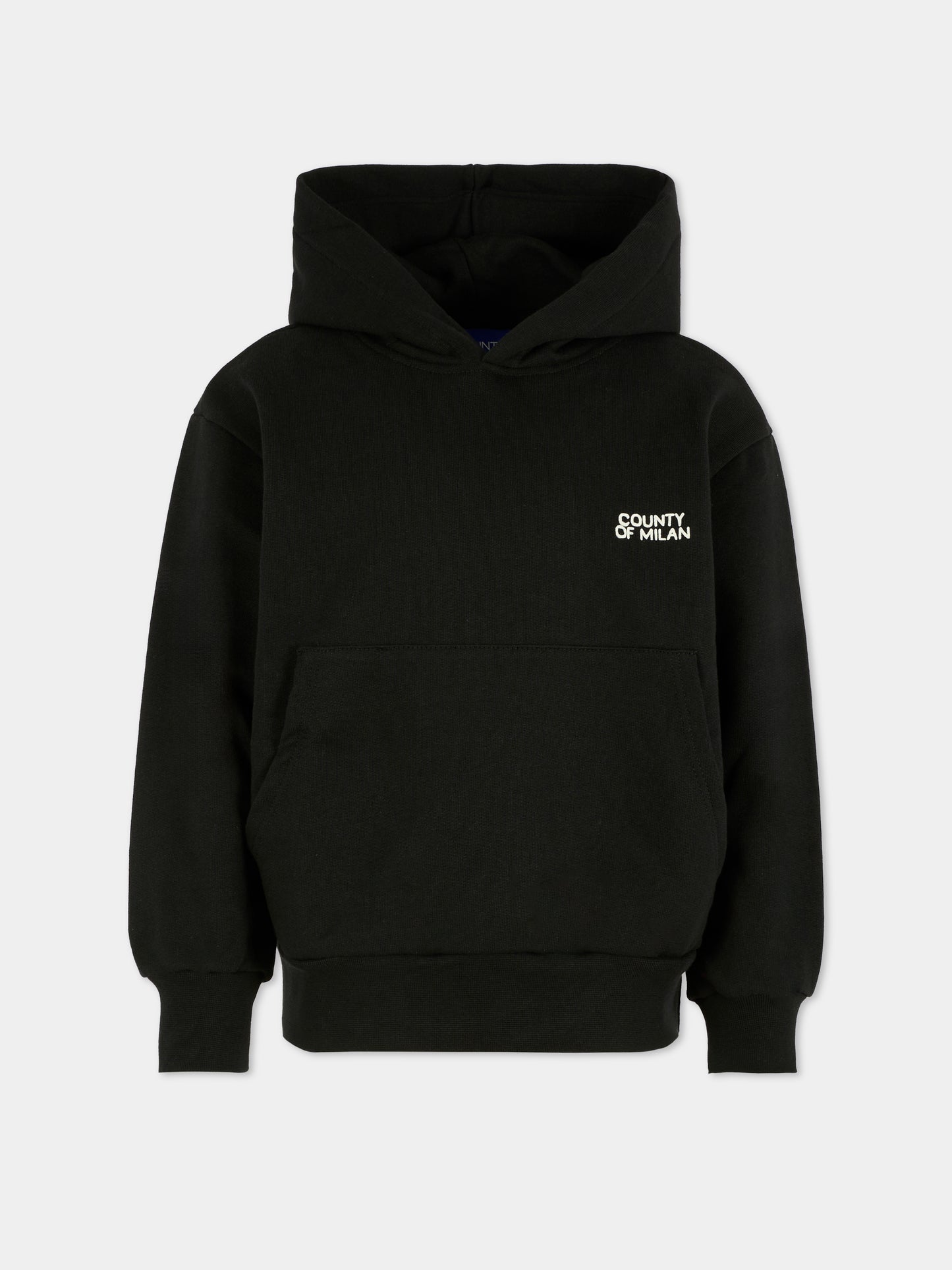 Felpa nera per bambino con logo bianco,County Of Milan Kids,F5CMJBHS006 110