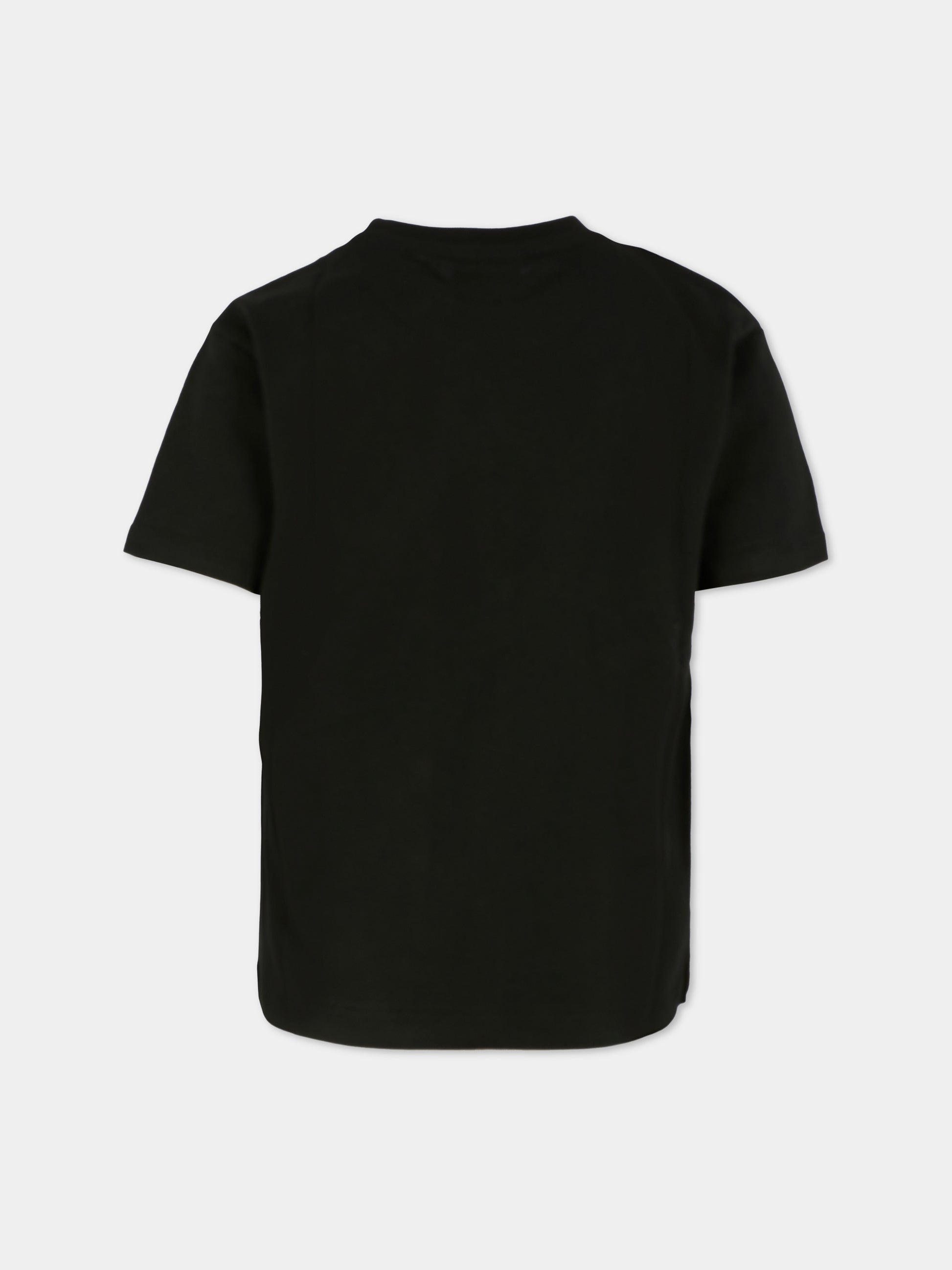 T-shirt nera per bambino con logo e gufo,County Of Milan Kids,F5CMJBTH079 110