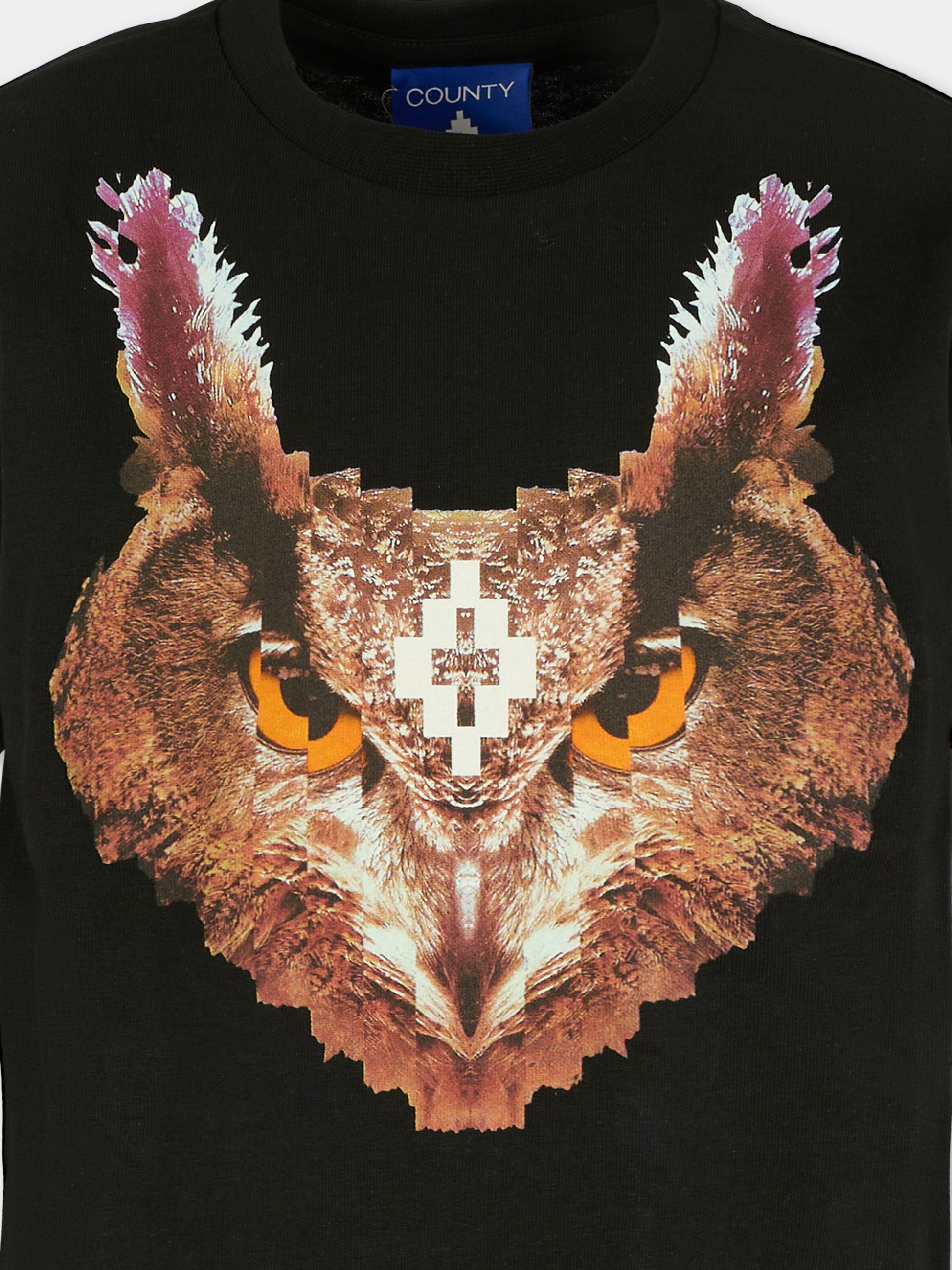 T-shirt nera per bambino con logo e gufo,County Of Milan Kids,F5CMJBTH079 110