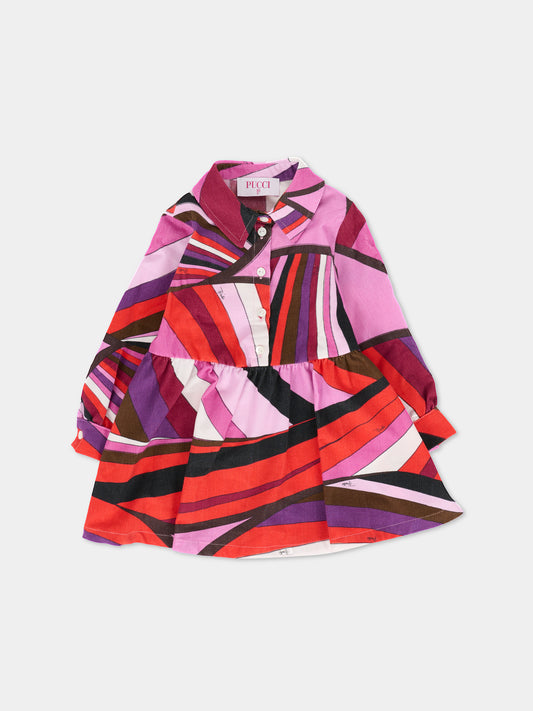 Vestito fucsia per neonata con stampa marmo,Emilio Pucci Junior,PX1060 V0164 513RO