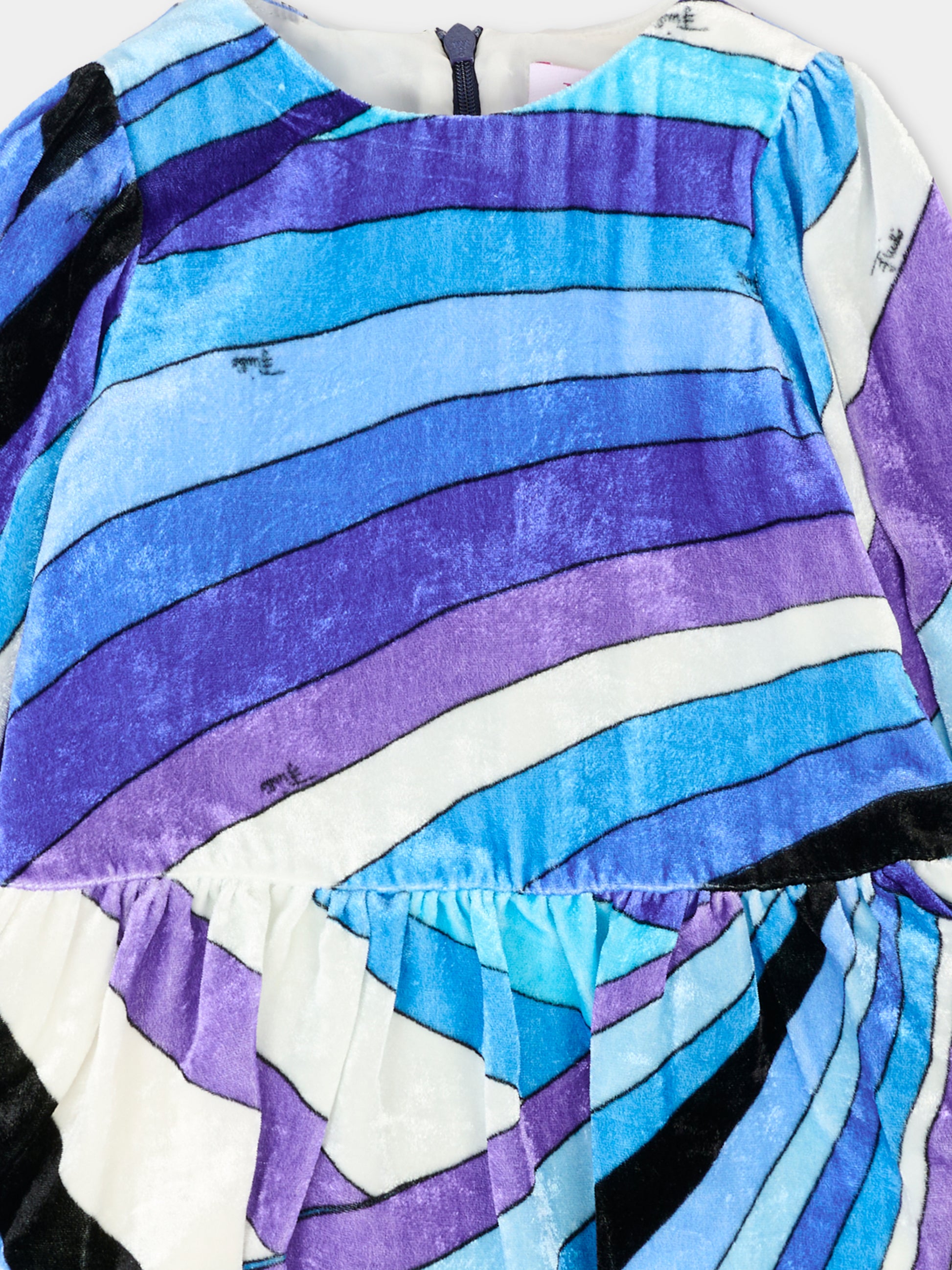 Vestito blu per neonata con stampa marmo,Emilio Pucci Junior,PX1120 V0171 101BL