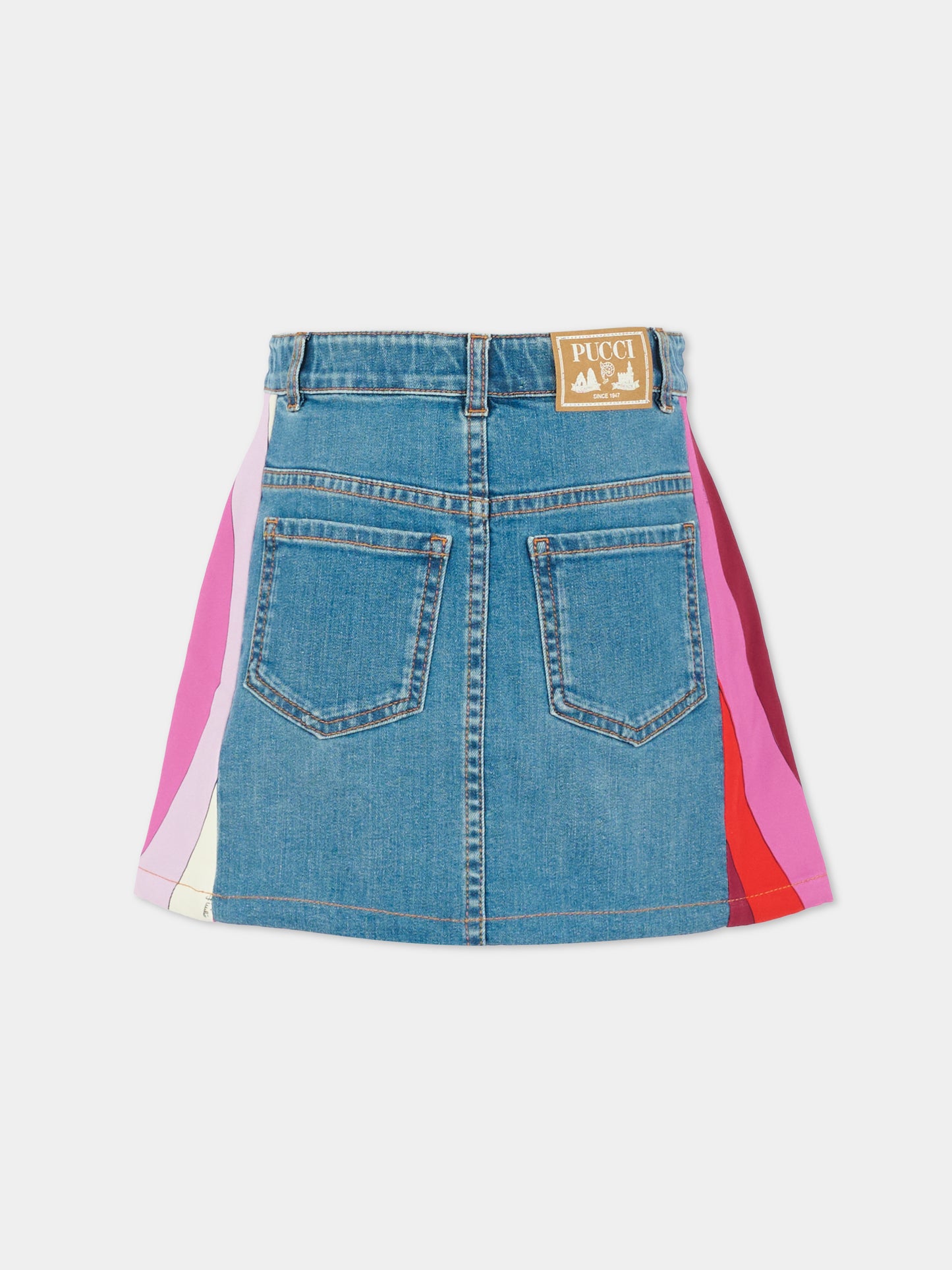 Gonna denim per bambina con stampa marmo,Emilio Pucci Junior,PX7A91 D0101 620
