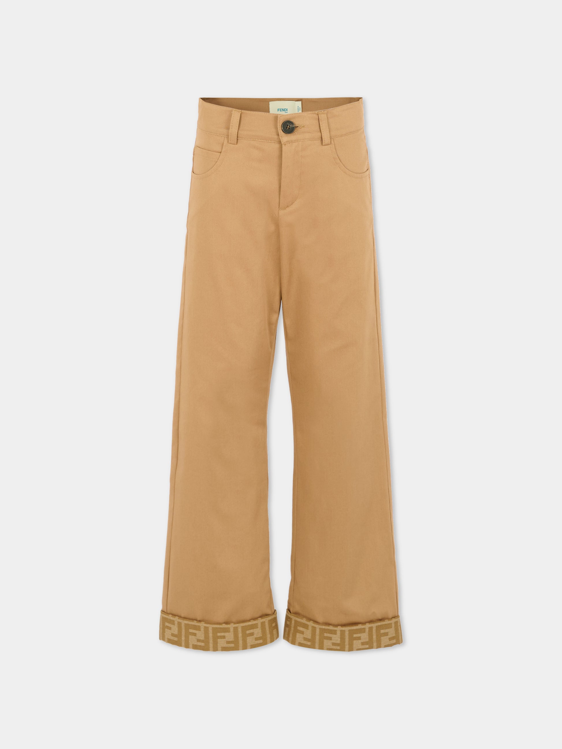 Pantaloni beige per bambino con FF,Fendi Kids,JUF168 AS5Y F0QU5
