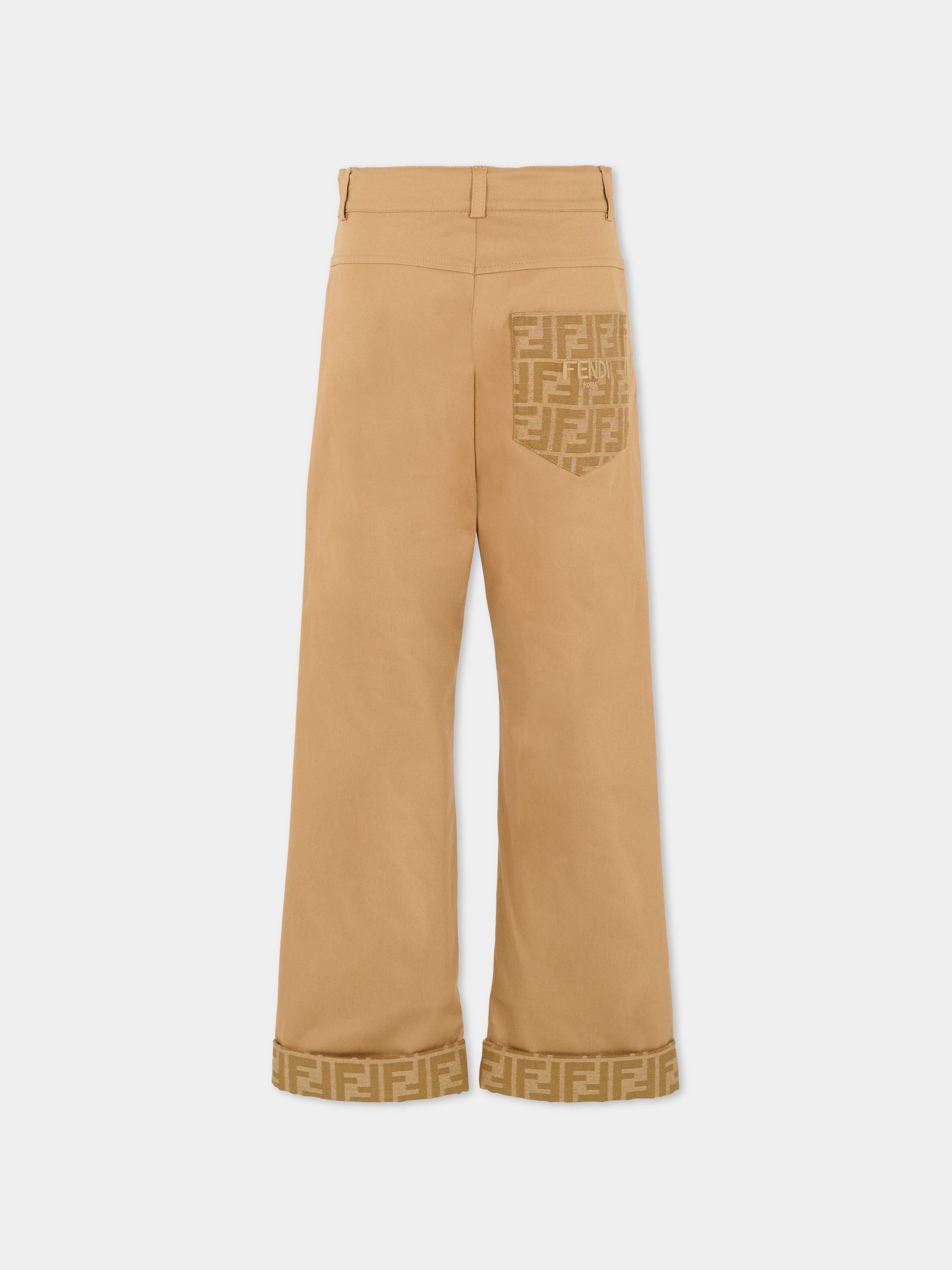 Pantaloni beige per bambino con FF,Fendi Kids,JUF168 AS5Y F0QU5