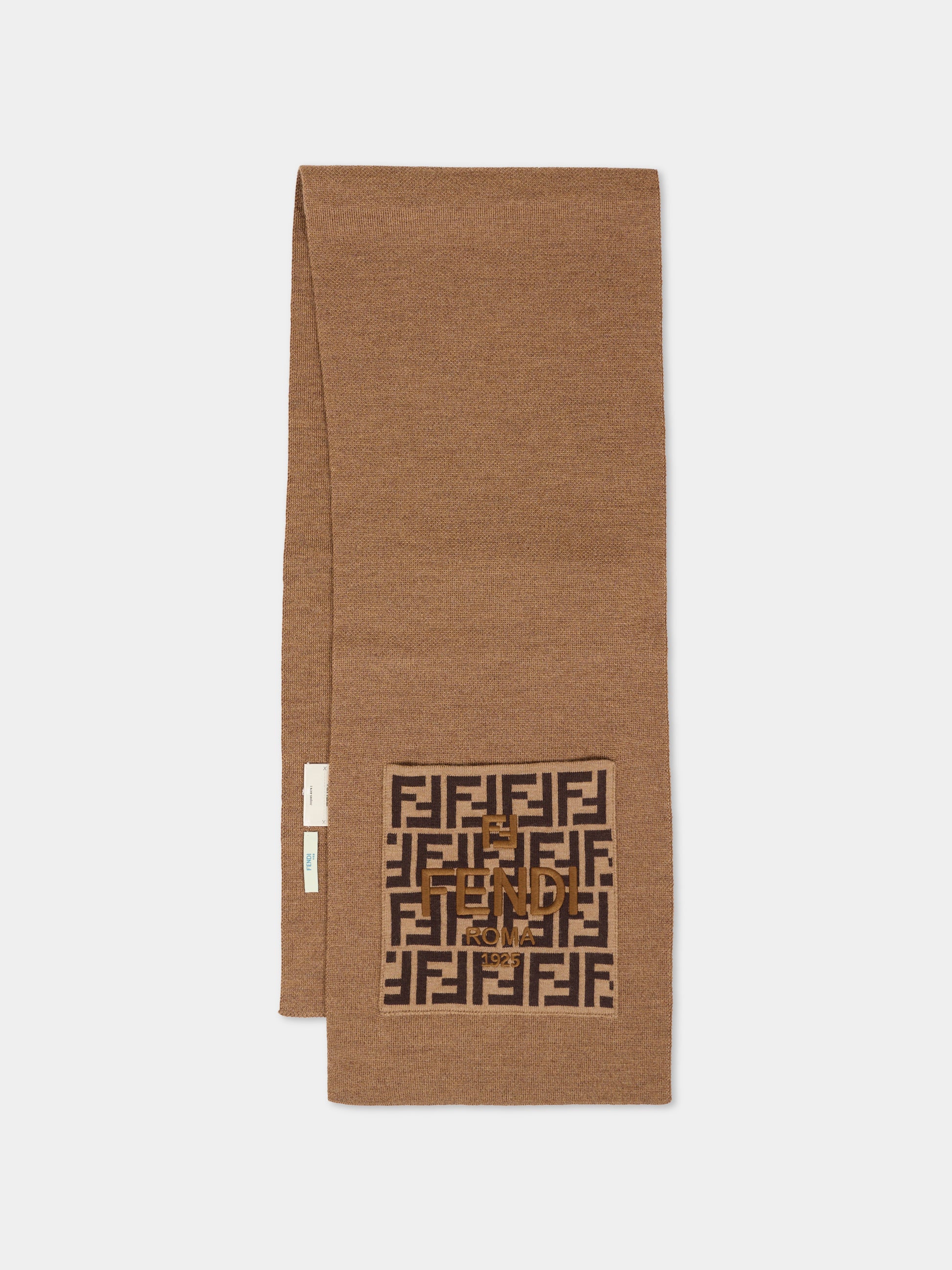 Sciarpa marrone per bambini con FF e logo,Fendi Kids,JUQ065 AV78 F1U75