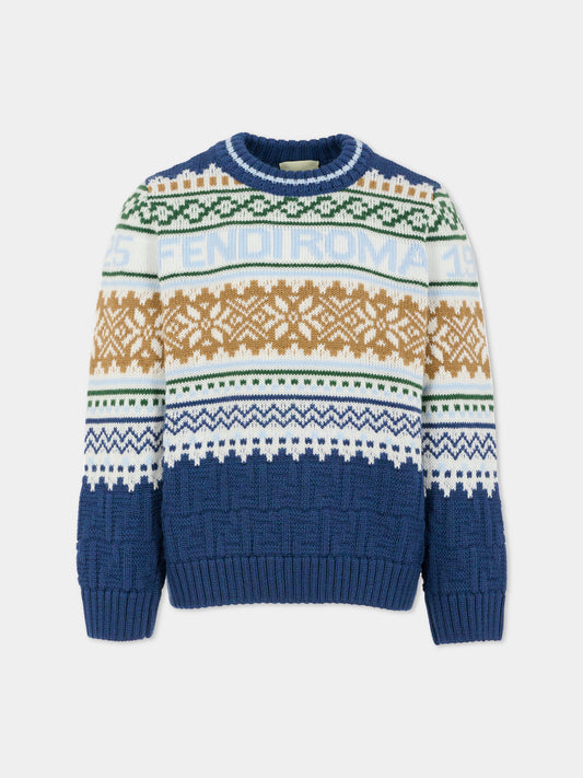 Maglione multicolor per bambino con logo celeste,Fendi Kids,JMG135 AYMS F1I11