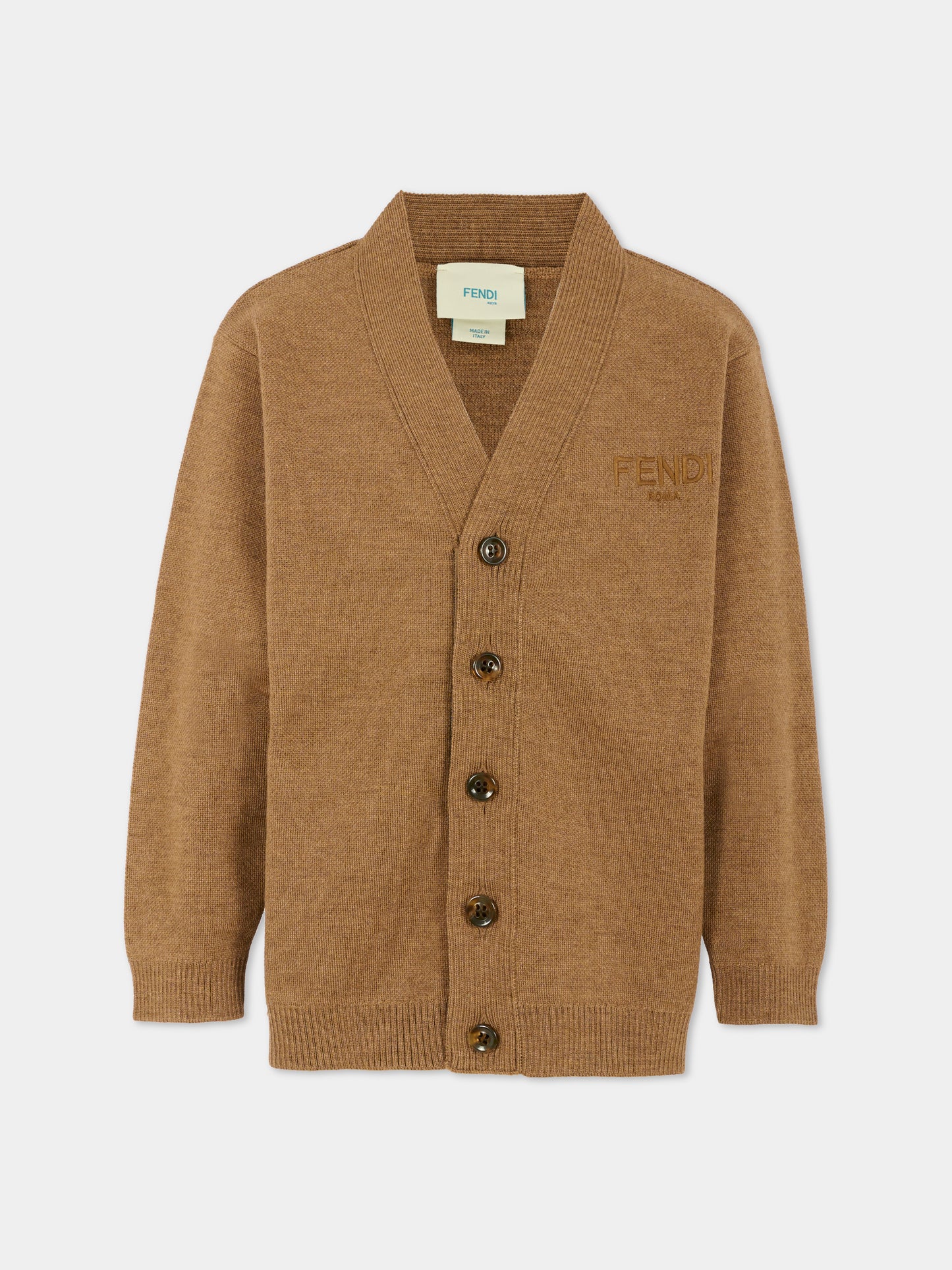 Cardigan marrone per bambini con logo,Fendi Kids,JUG191 AUKU F0QU5