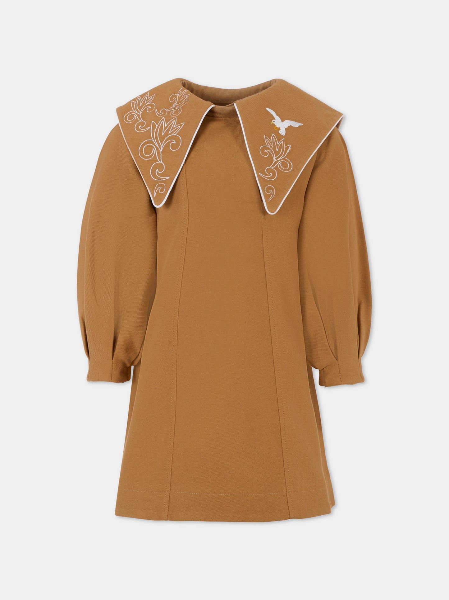 Vestito marrone per bambina con ricami,Pangolini Kids,DRESS