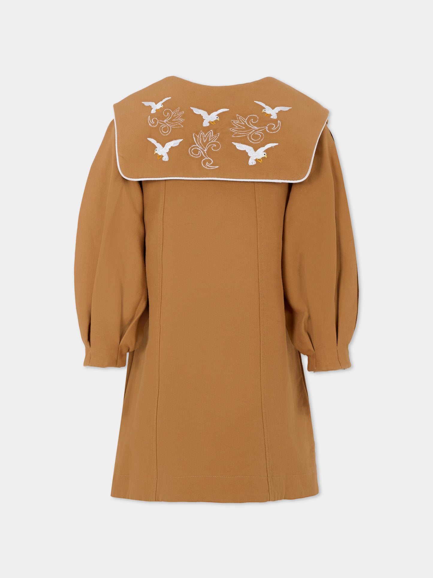 Vestito marrone per bambina con ricami,Pangolini Kids,DRESS