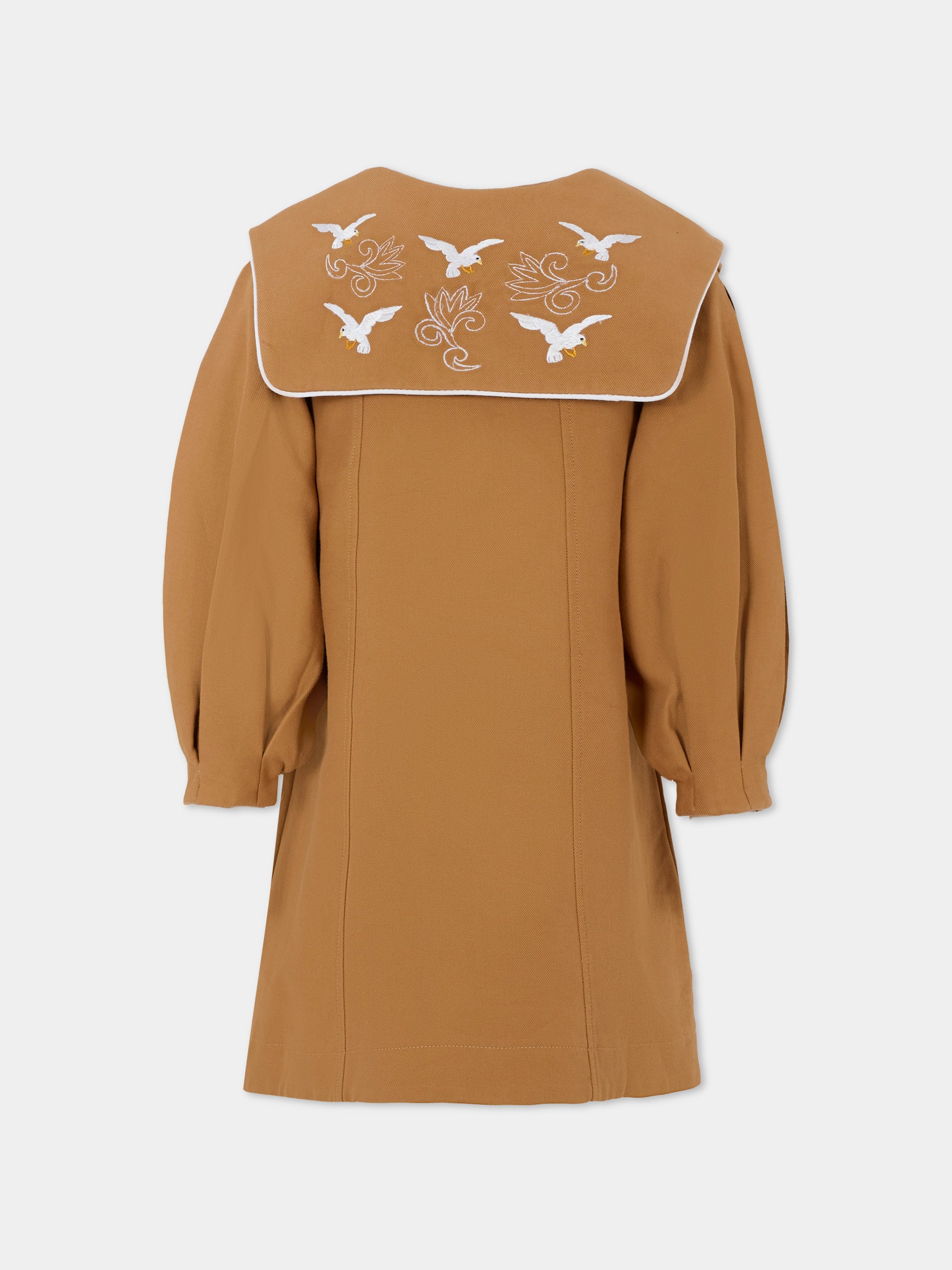 Vestito marrone per bambina con ricami,Pangolini Kids,DRESS