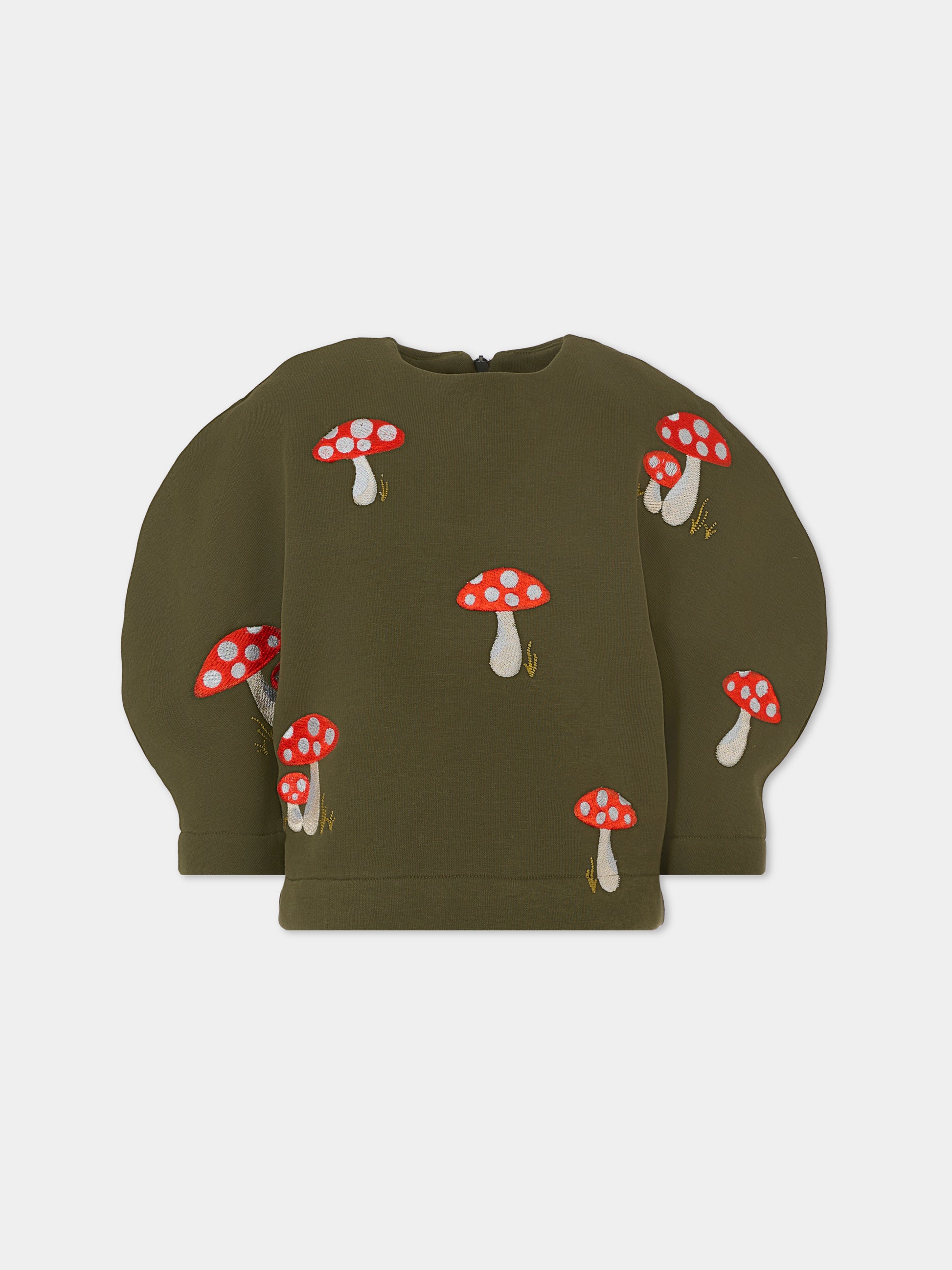 Felpa verde per bambina con funghi,Pangolini Kids,MUSHROOM