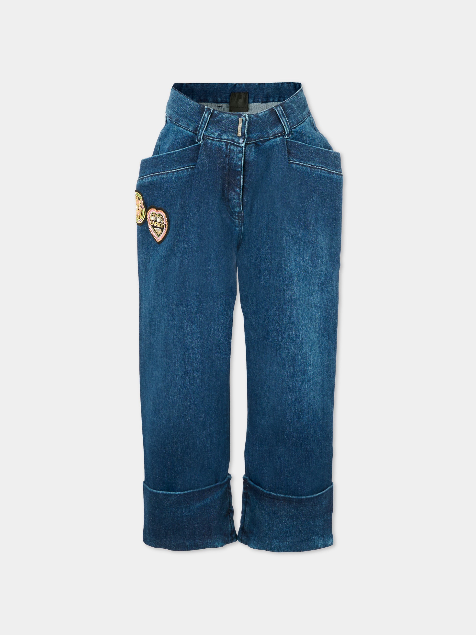 Jeans denim per bambina con patch,Givenchy Kids,H30979 Z10