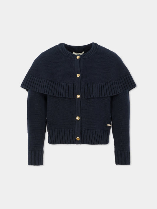 Cardigan blu per bambina con logo,Chloé Kids,C20639 859