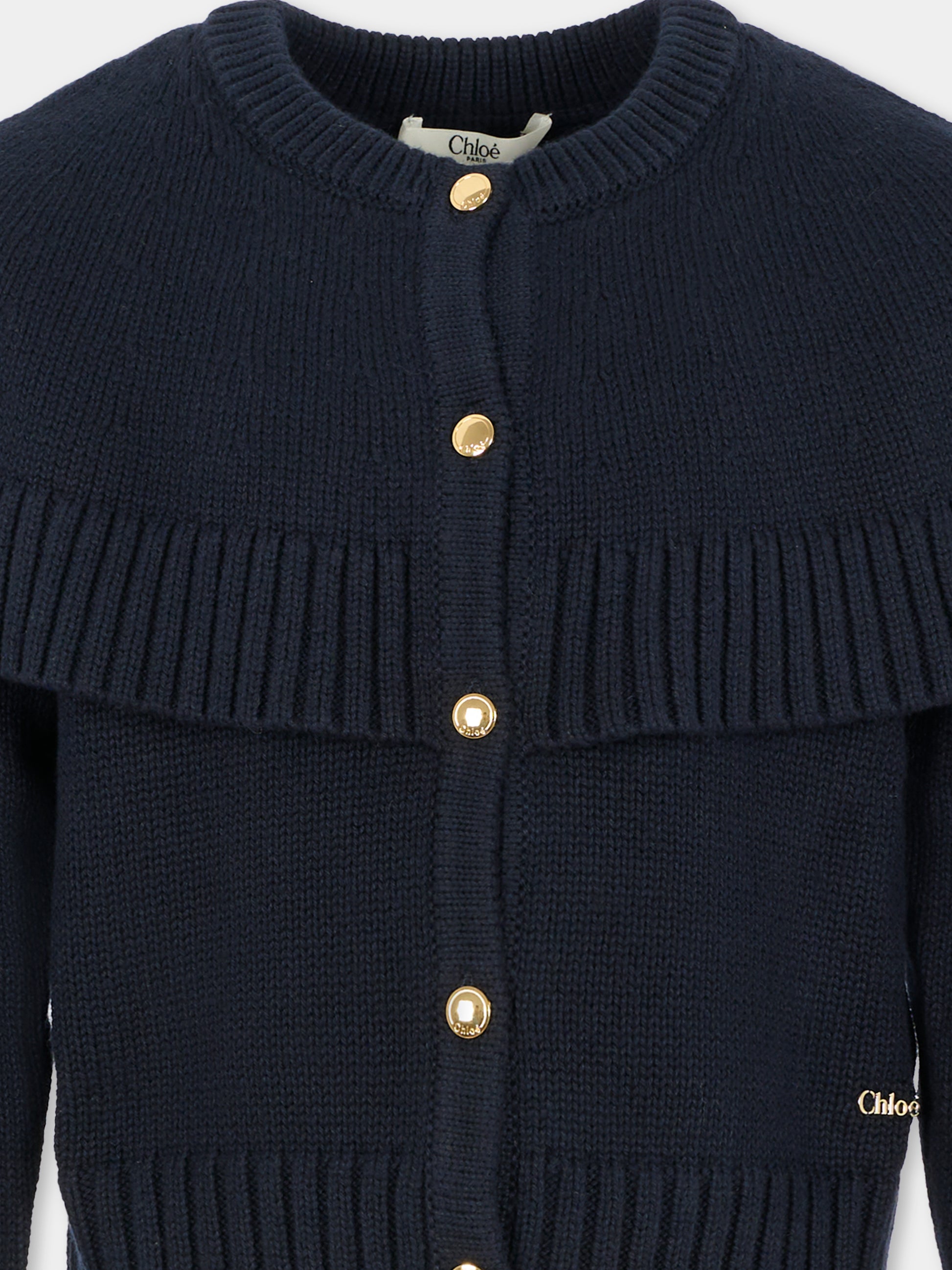 Cardigan blu per bambina con logo,Chloé Kids,C20639 859