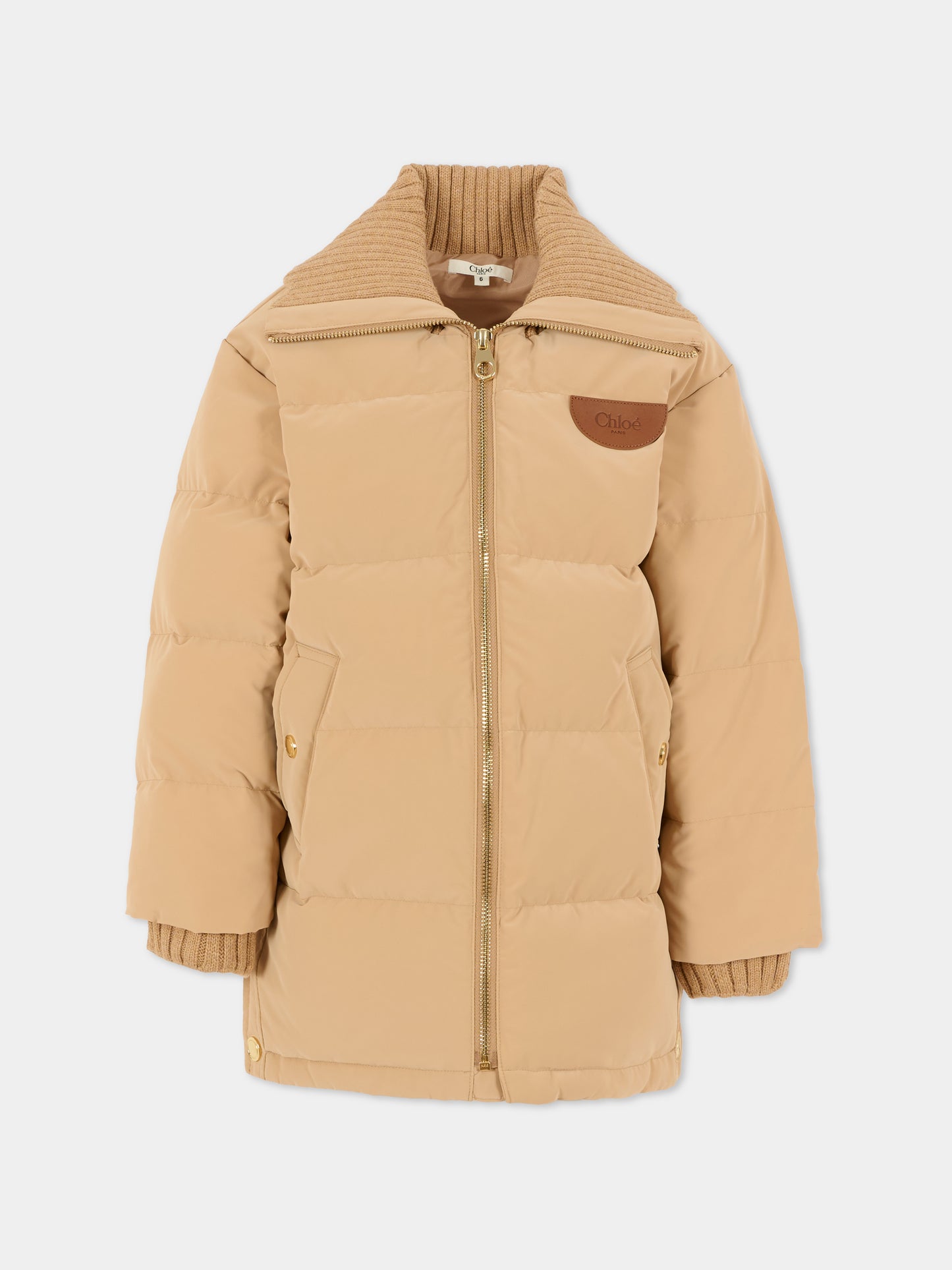 Piumino beige per bambina con patch,Chloé Kids,C20663 231