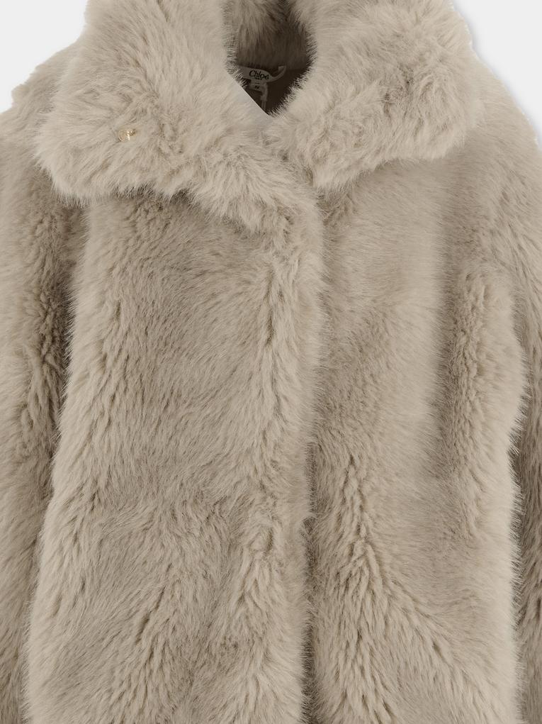 Ecopelliccia grigia per bambina con logo,Chloé Kids,C20672 051