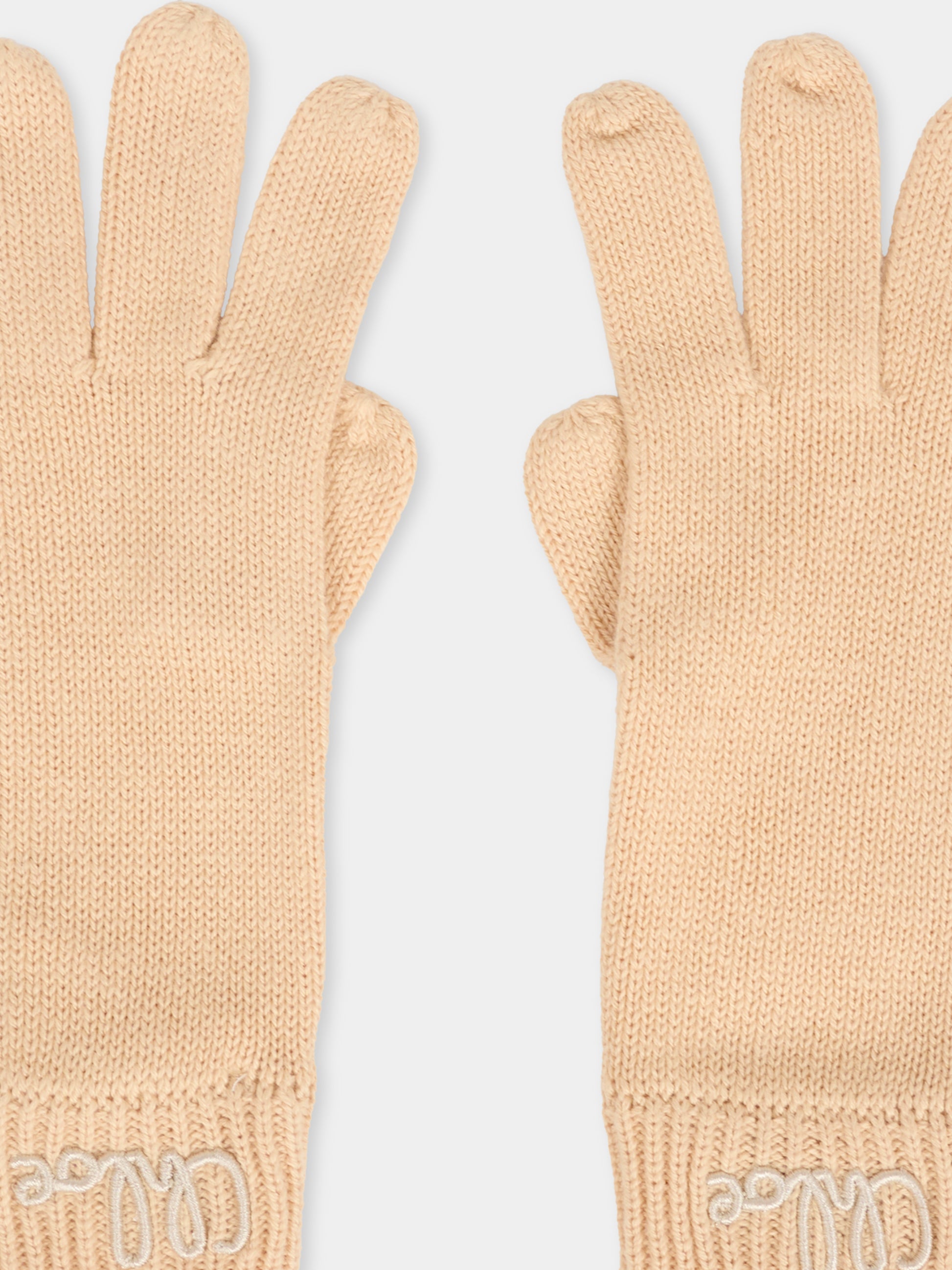 Guanti rosa per bambina con logo ricamato,Chloé Kids,C20690 257