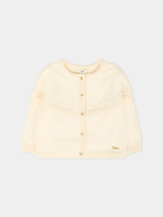 Cardigan avorio per neonata con borchie e logo,Chloé Kids,C20704 148