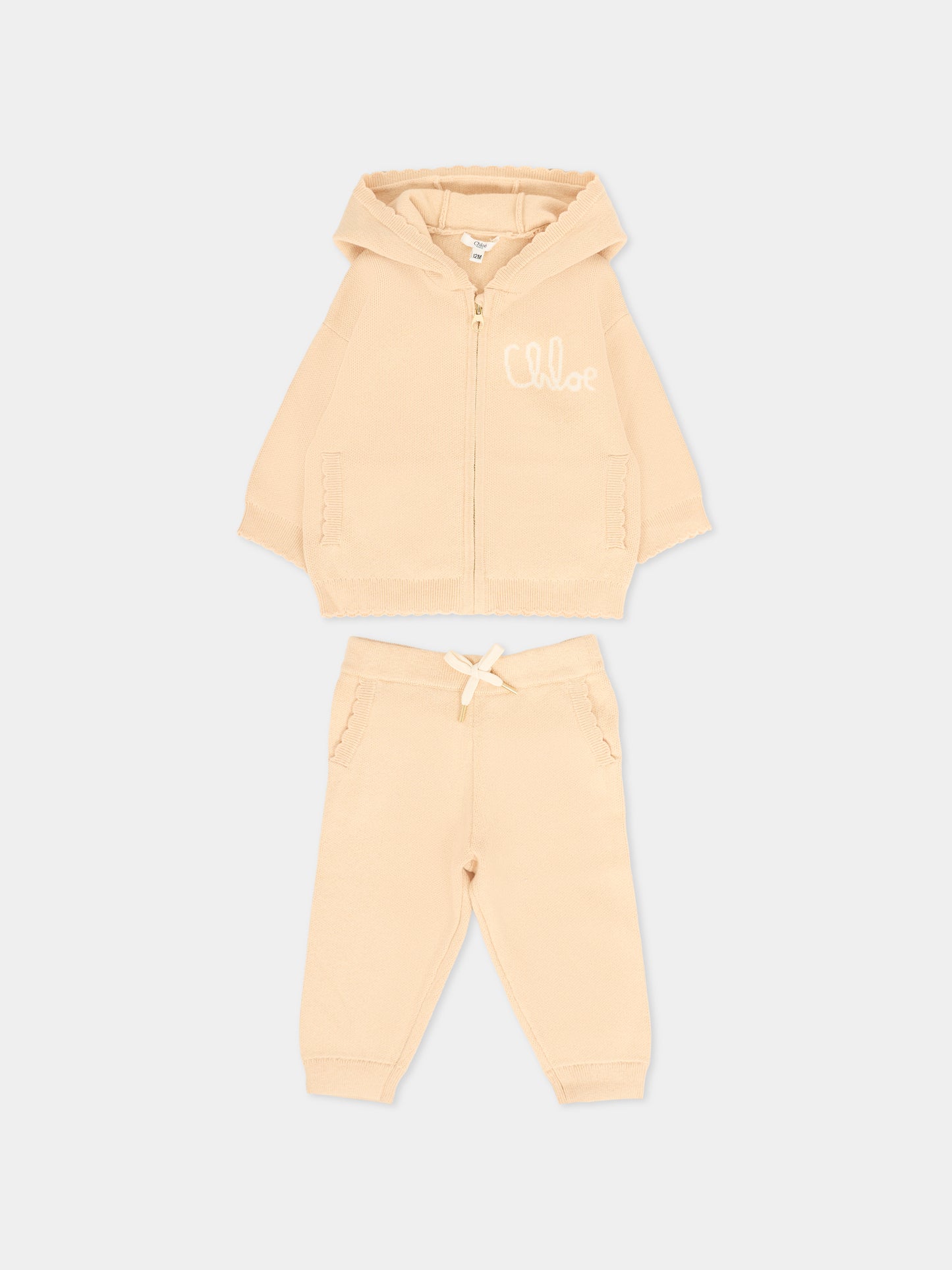 Completo beige per neonata con logo,Chloé Kids,C20721 257