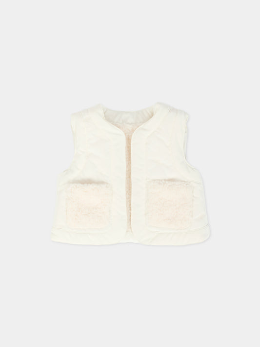 Gilet bianco reversibile per neonata con logo,Chloé Kids,C20723 117