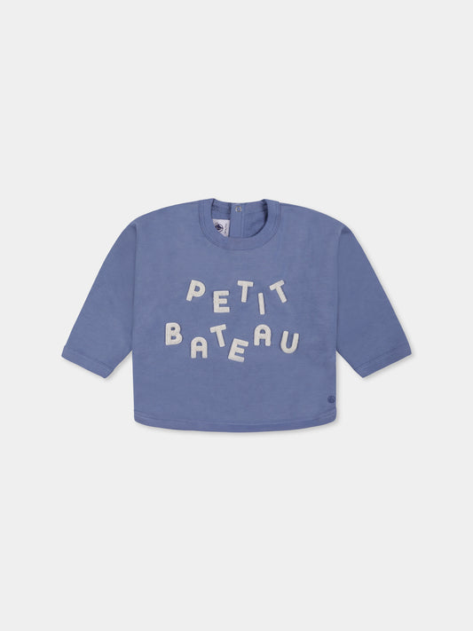 Felpa celeste per neonato con logo,Petit Bateau,A0B6Y 01