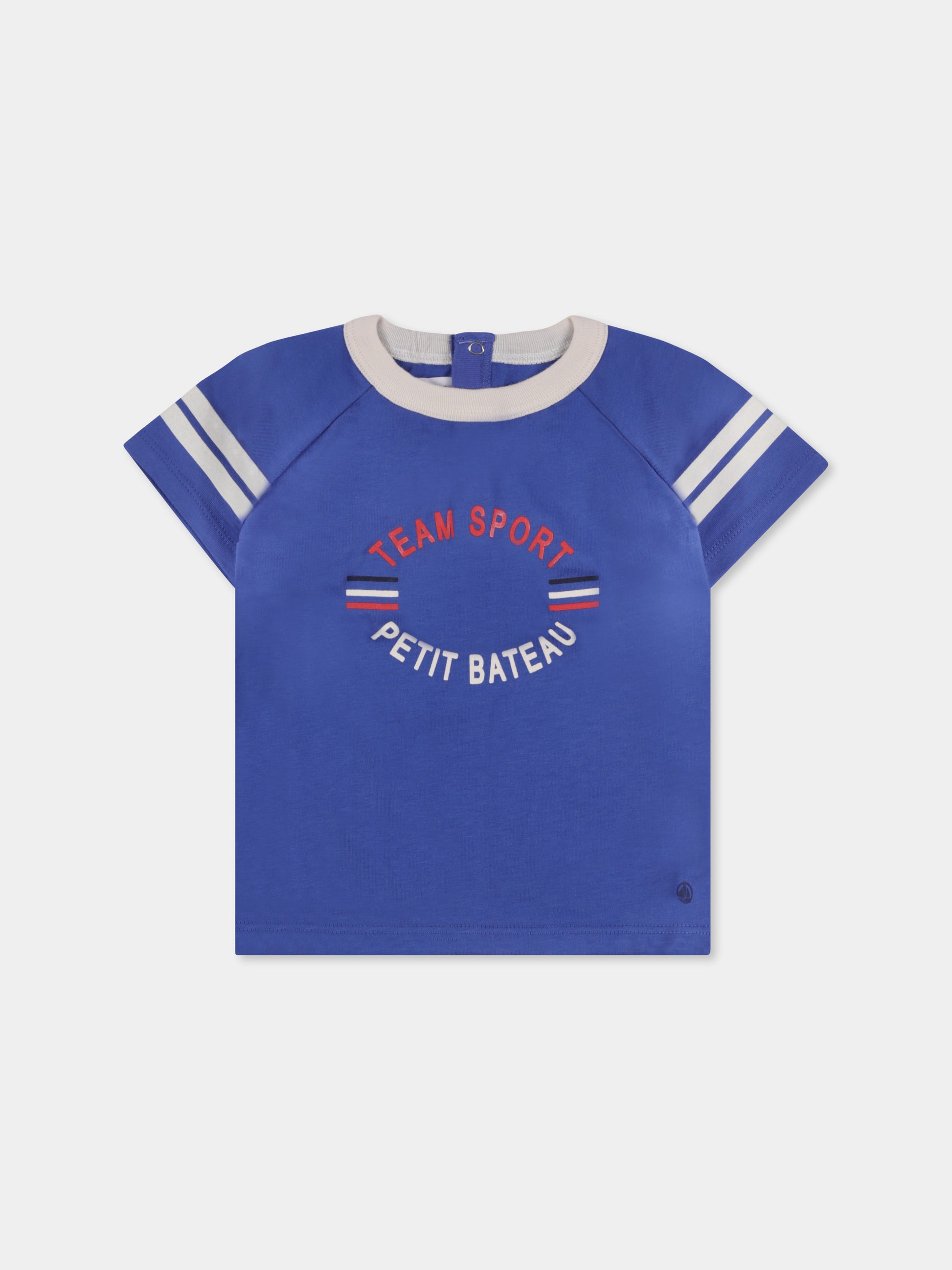 T-shirt blu per neonato con logo e scritta,Petit Bateau,A0BDX 01