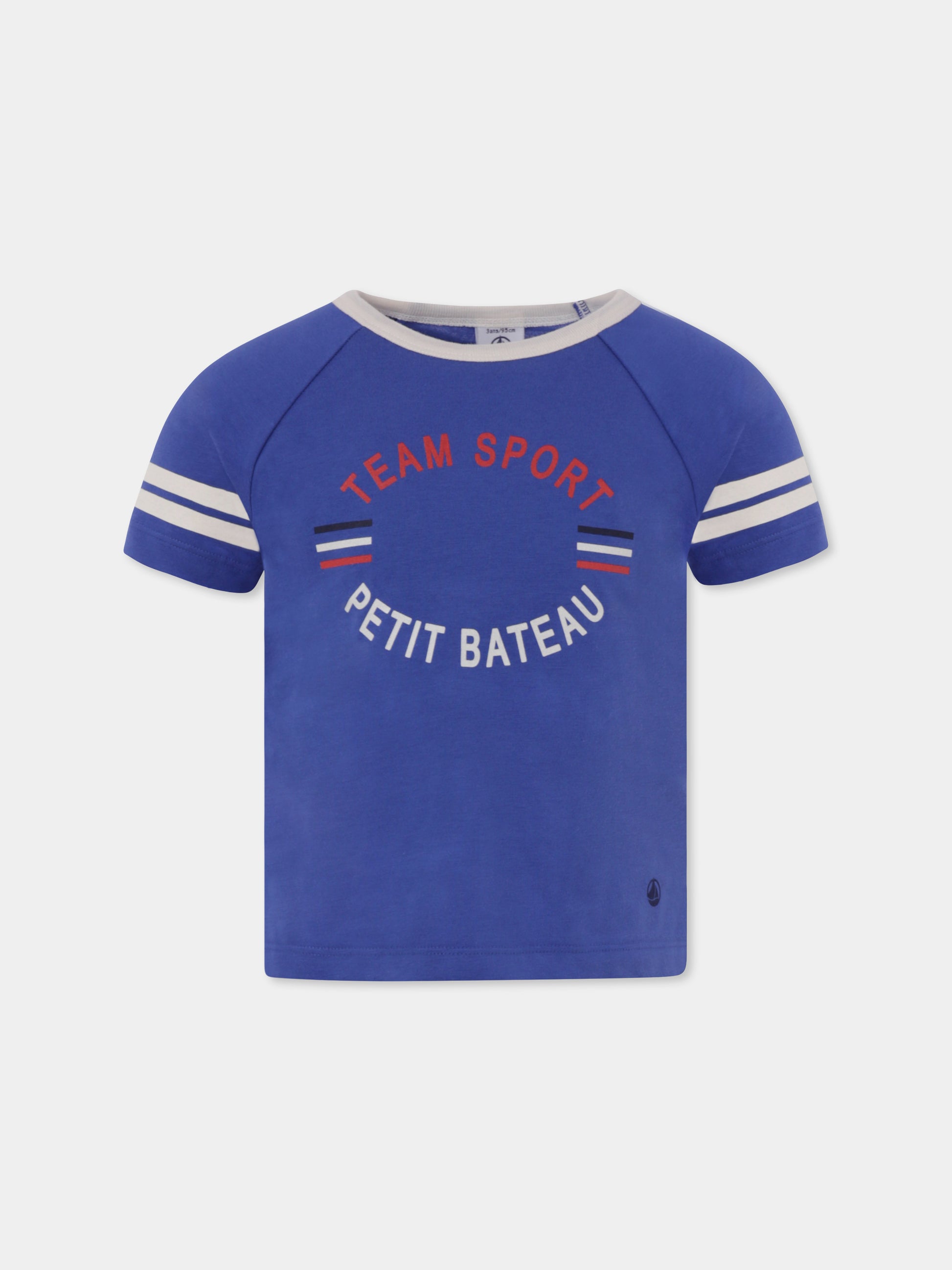 T-shirt blu per bambino con logo e scritta,Petit Bateau,A0BIK 01