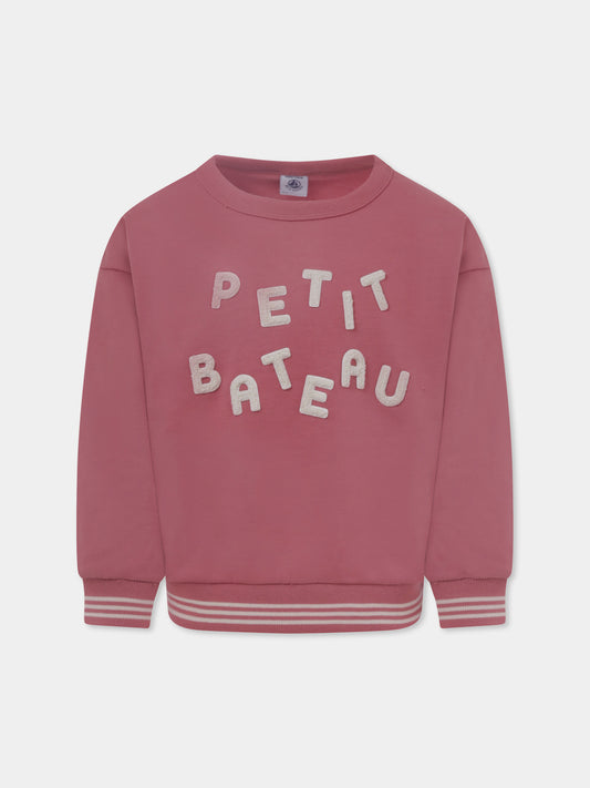 Felpa rosa per bambina con logo,Petit Bateau,A0BJ8 04